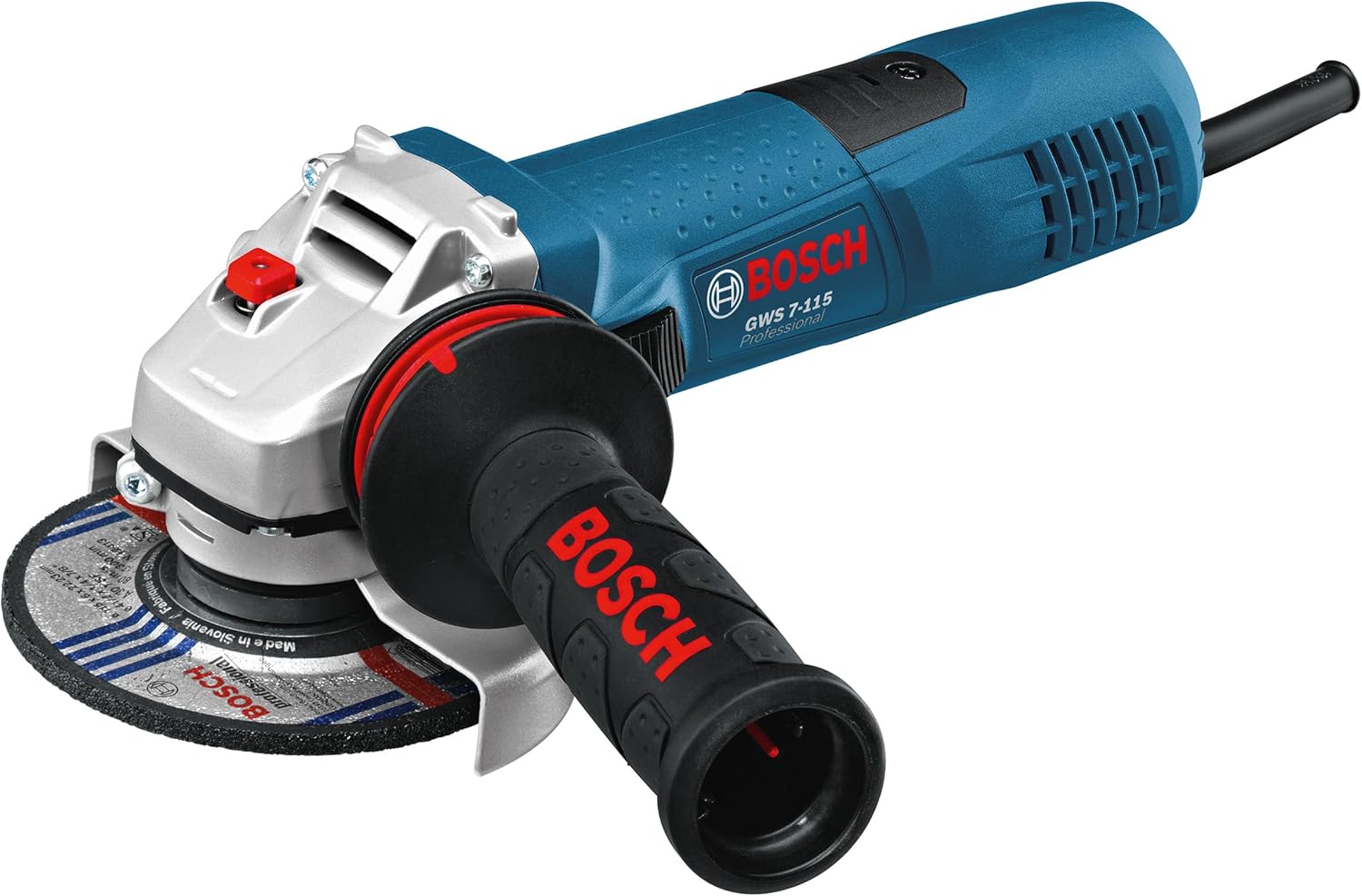 Bosch Professional Corded Angle Grinder GWS 7-115 (240V, 720W, incl. Auxiliary handle, Backing flange, Locking nut, Protective guard, Two-hole spanner)