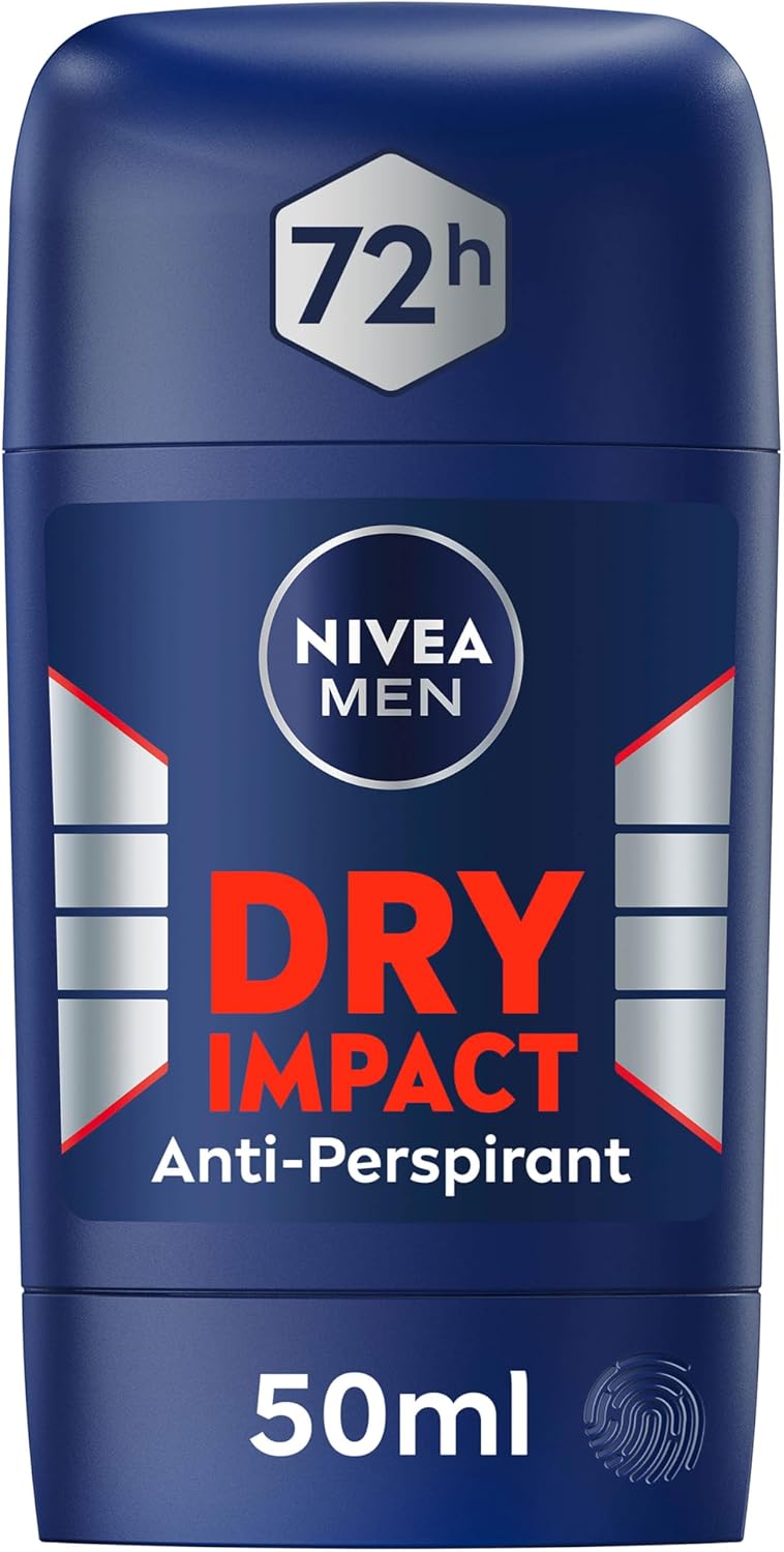 NIVEA Men Dry Impact Stick Anti-Perspirant (50ml), Anti-Sweat Stick Deodorant with 72H Protection, Anti-Bacterial Deodorant Stick for Men