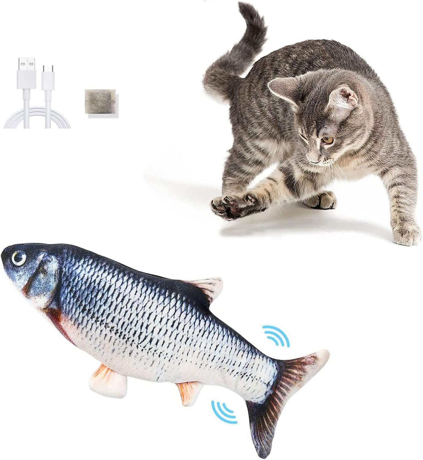 Floppy Fish Cat Toy,Plush Realistic Electric Fish Catnip Toy for Indoor Cats, Interactive Flopping Moving Kitten Pillow Chewing Biting Flapping and Kicking Motorized Cat Toy Fish