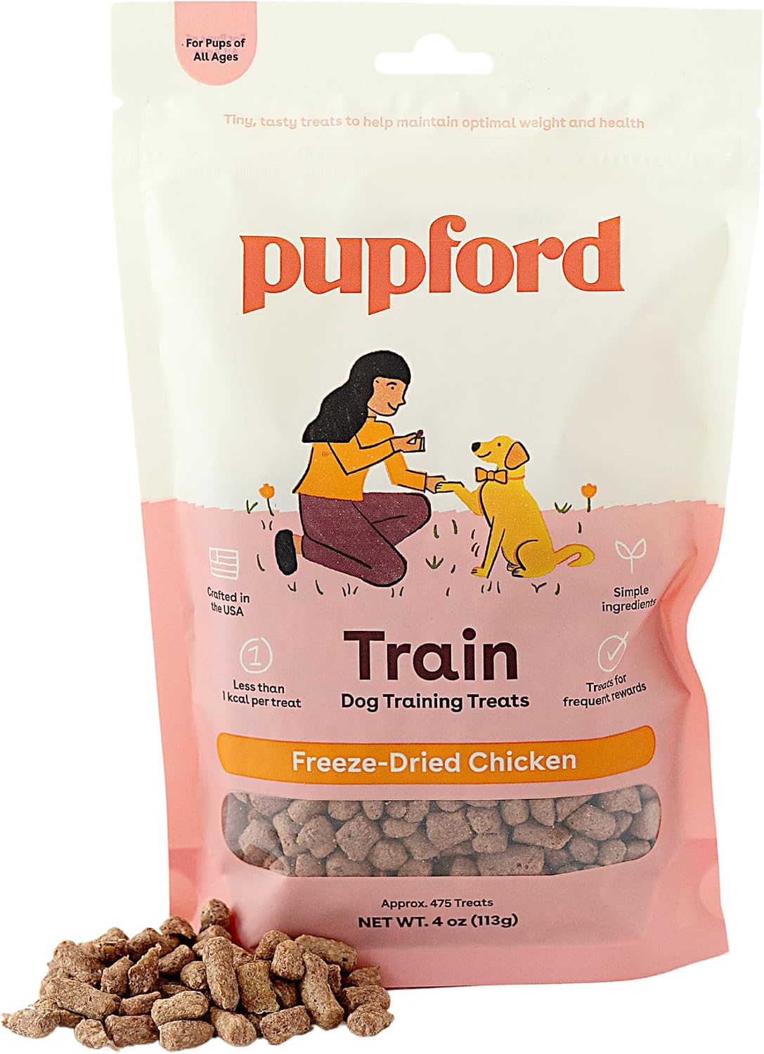 Pupford Freeze Dried Training Treats for Dogs & Puppies, 475+ Two Ingredient Bites (Chicken, 4 oz)