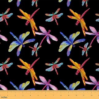 Dragonfly Fabric by The Yard, Rainbow Dragonfly Decorative Fabric, Trippy Watercolor Dragonflies Upholstery Fabric, Exotic Aesthetic DIY Indoor Outdoor Fabric for Quilting Sewing, 1 Yard, Colorful