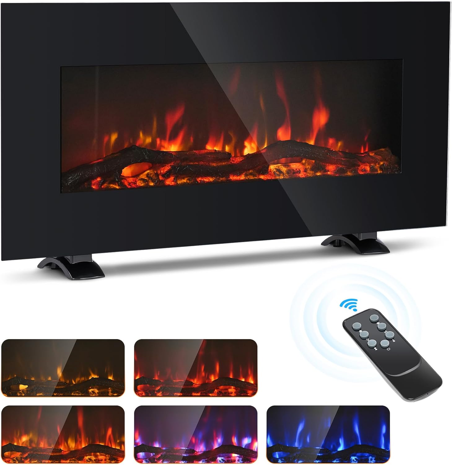 CO-Z 85cm Freestanding Electric Fireplace | 900W and 1800W Electric Fire with Thermostat, 5 Flame Effects, Log Display, and Remote Control for Bedroom Living Room Wall Decor