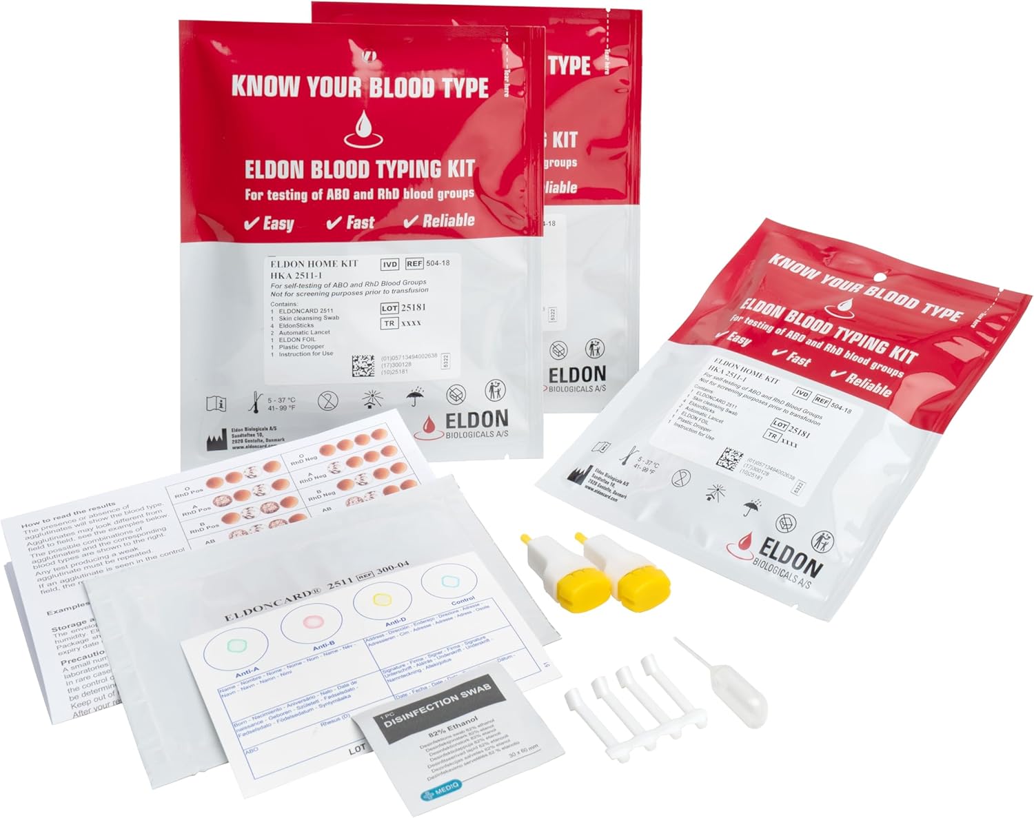 Eldoncard Blood Type Test (Complete Kit) - air sealed envelope, safety lancet, micropipette, cleansing swab by EldonCard