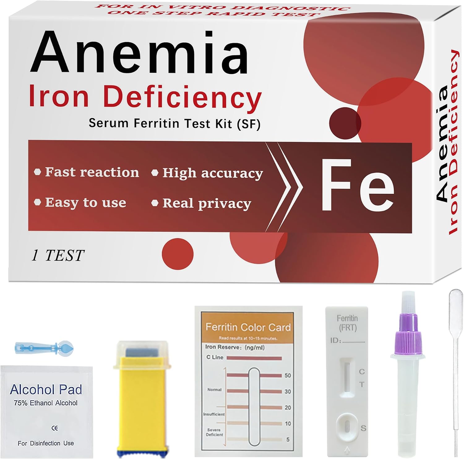 Iron Deficiency Test Kit for Home Use [1 Pack] – Rapid & Accurate Ferritin Test for Adults, Children, Men & Women | at-Home Anemia Screening with 99.5% Accuracy