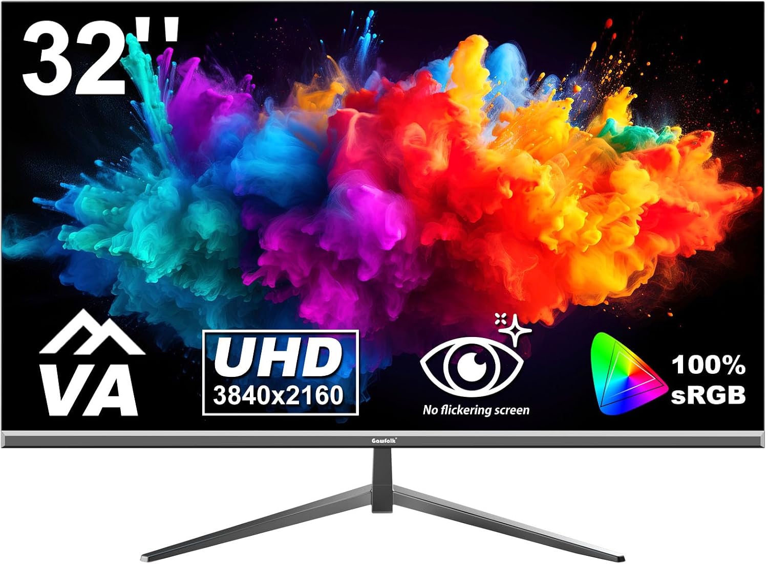 Gawfolk 32 inch 4K PC Monitor, UHD 3840 x 2160p 60HZ Computer Monitors VA Screen for Home & Office, Support HDMI 2.0, DP 1.4