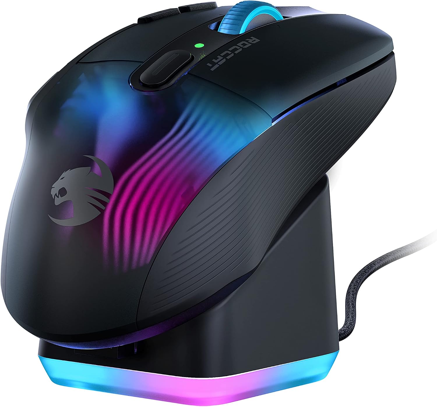 ROCCAT Kone XP Air – Wireless Customizable Ergonomic RGB Gaming Mouse, 19K DPI Optical Sensor, 100-hour Battery & Charging Dock, 29 Programmable Inputs & AIMO RGB Lighting, 4D Wheel – Black