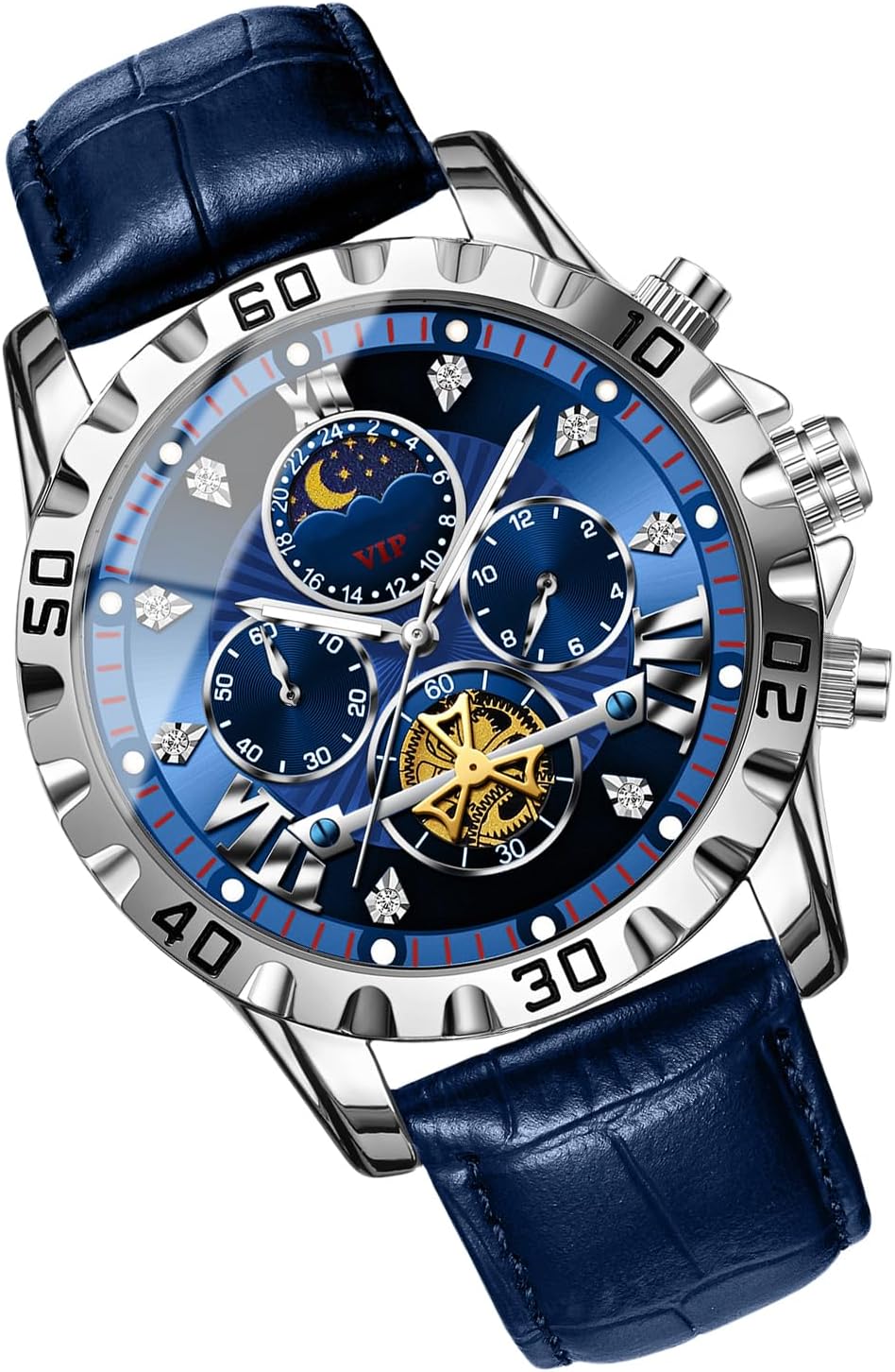 Men's Wrist Watches | Waterproof Business Watch,Stylish Glowing Moon Phase Wrist Clock for Sports Hiking Outdoor Work Mountaineering Activities