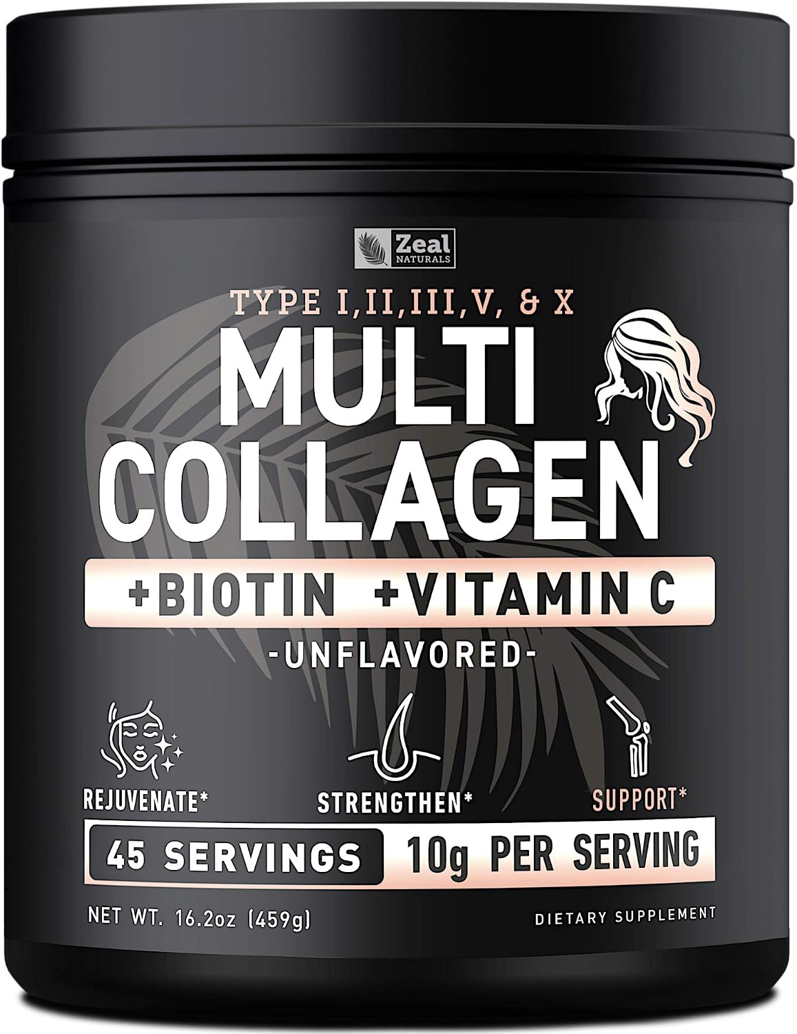 Premium Multi Collagen Peptides Protein Powder (1, 2, 3, 5 & 10) with Vitamin C, Biotin, Hyaluronic Acid, for Hair Skin and Nails - Marine, Bovine, Chicken & Eggshell (Unflavored, 45 Servings)
