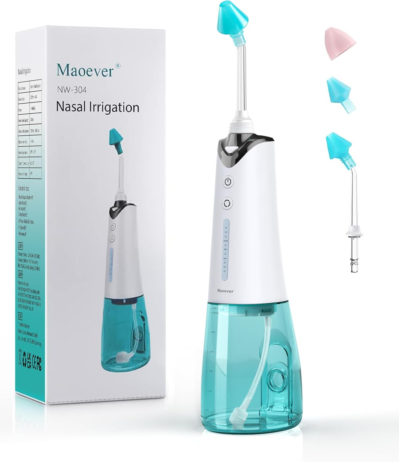 Sinus Rinse Kit - Perfect Nasal Irrigation Machine for Sinus & Allergy Relief - Suitable for Adults and Children - Cleanses Stuffy Nose - 3 Rinse Heads Included
