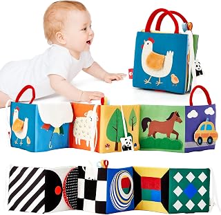 hahaland Baby Toys 0-6 Months - High Contrast Newborn Toys - Baby Tummy Time Books 0-6 Months with Crinkle, Squeaky Sounds, Touch Feel, Visual Stimulation - Birthday Baby Shower Gifts