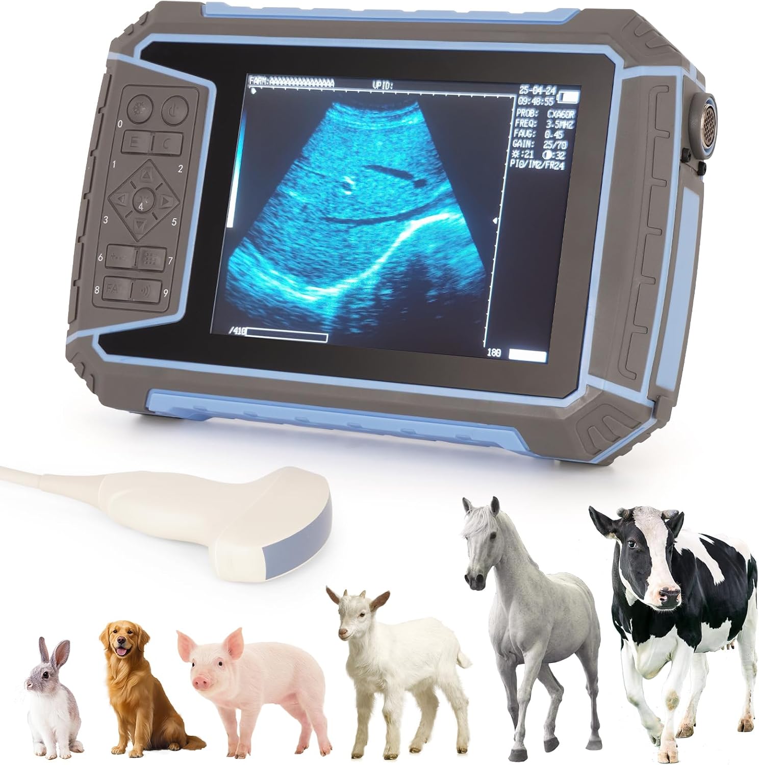 2025 Upgraded Veterinary Ultrasound Machine - with 3.5MHz Convex Probe, Pregnancy Portable Handheld Scanner B-Ultra Sound for Cattle, Horse, Pigs, Sheep, Cats, Dogs, Rabbit, Fish