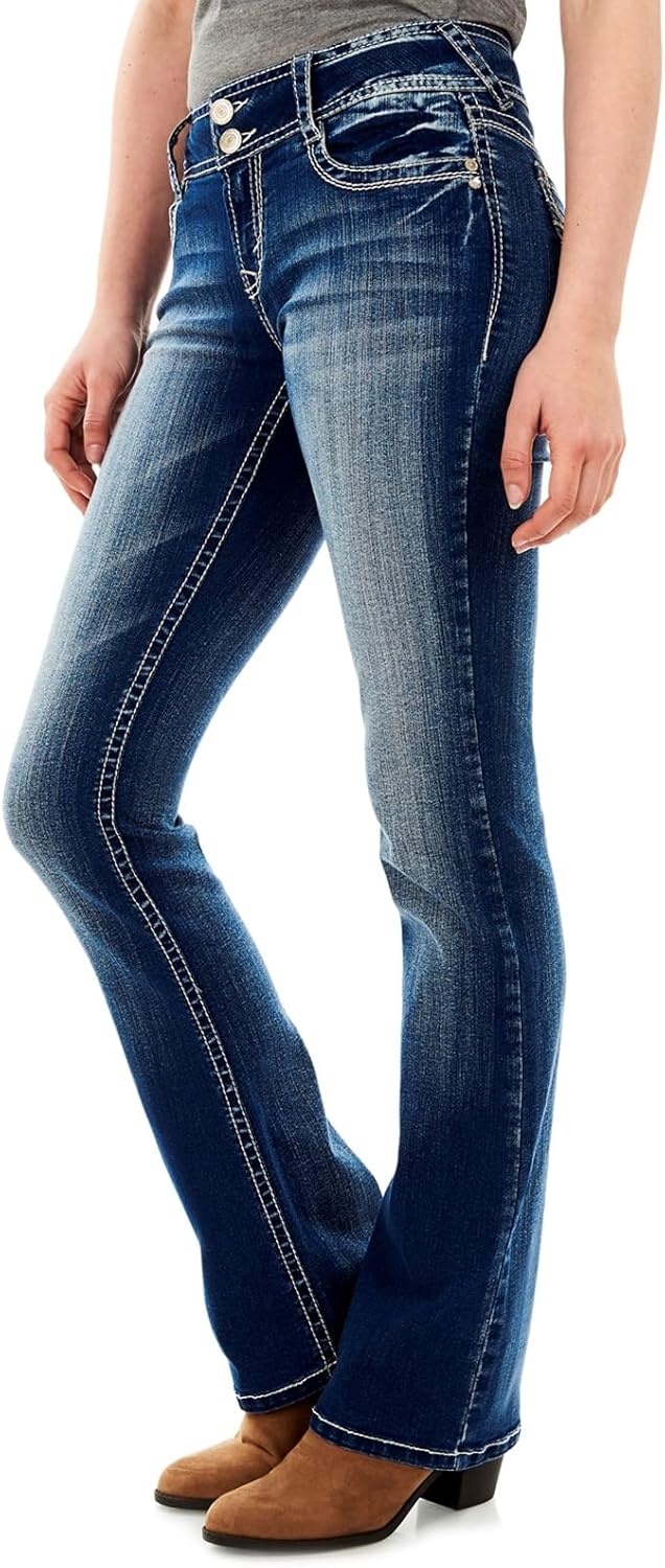 WallFlower Luscious Curvy Bootcut Jeans for Women Mid-Rise Insta Stretch Denim, Size Inclusive Juniors Jeans, Sizes 0 to 24