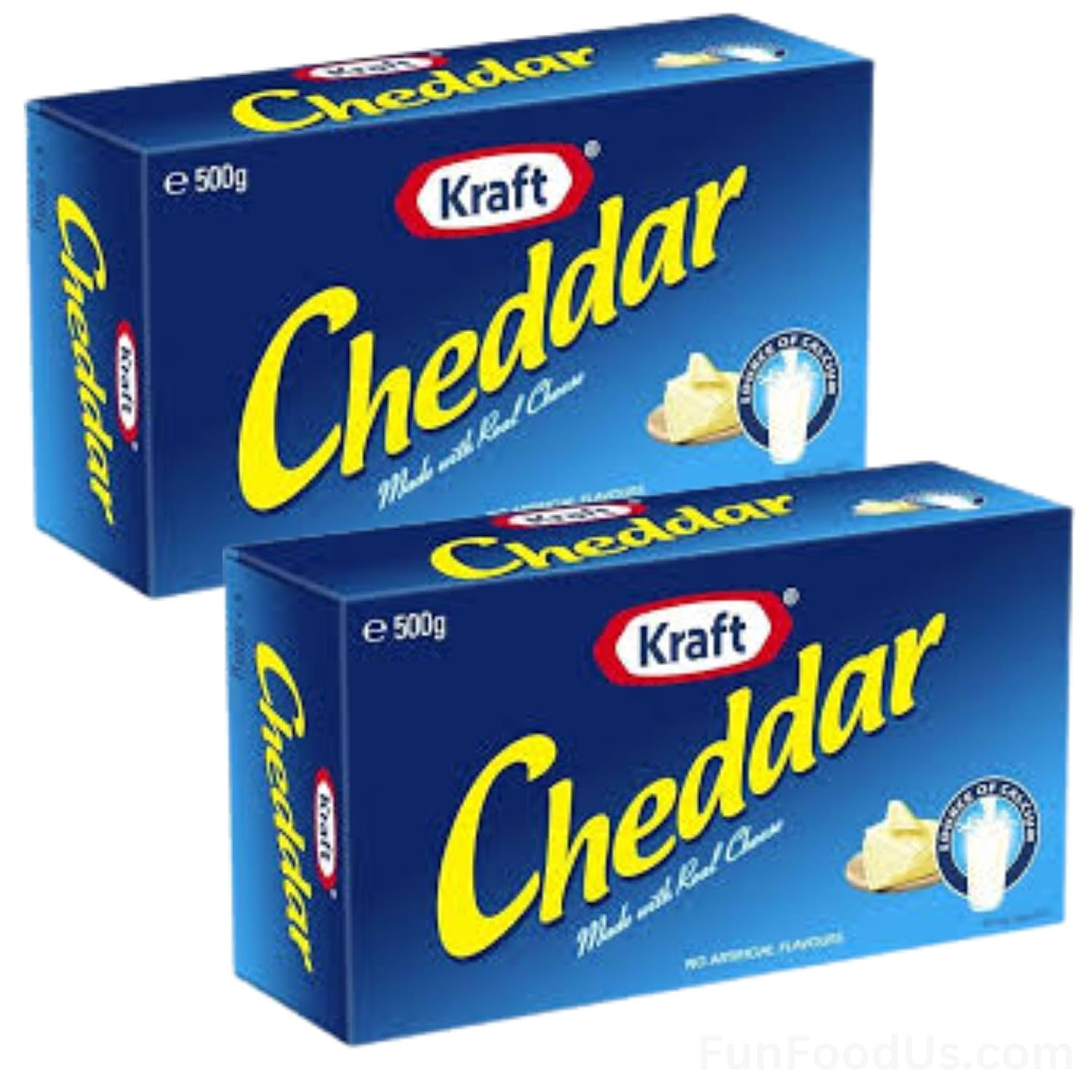 (Pack of 2 x 500g) Kraft Cheddar Cheese Made with Natural Cheese (Australia Made) 500 grams Block