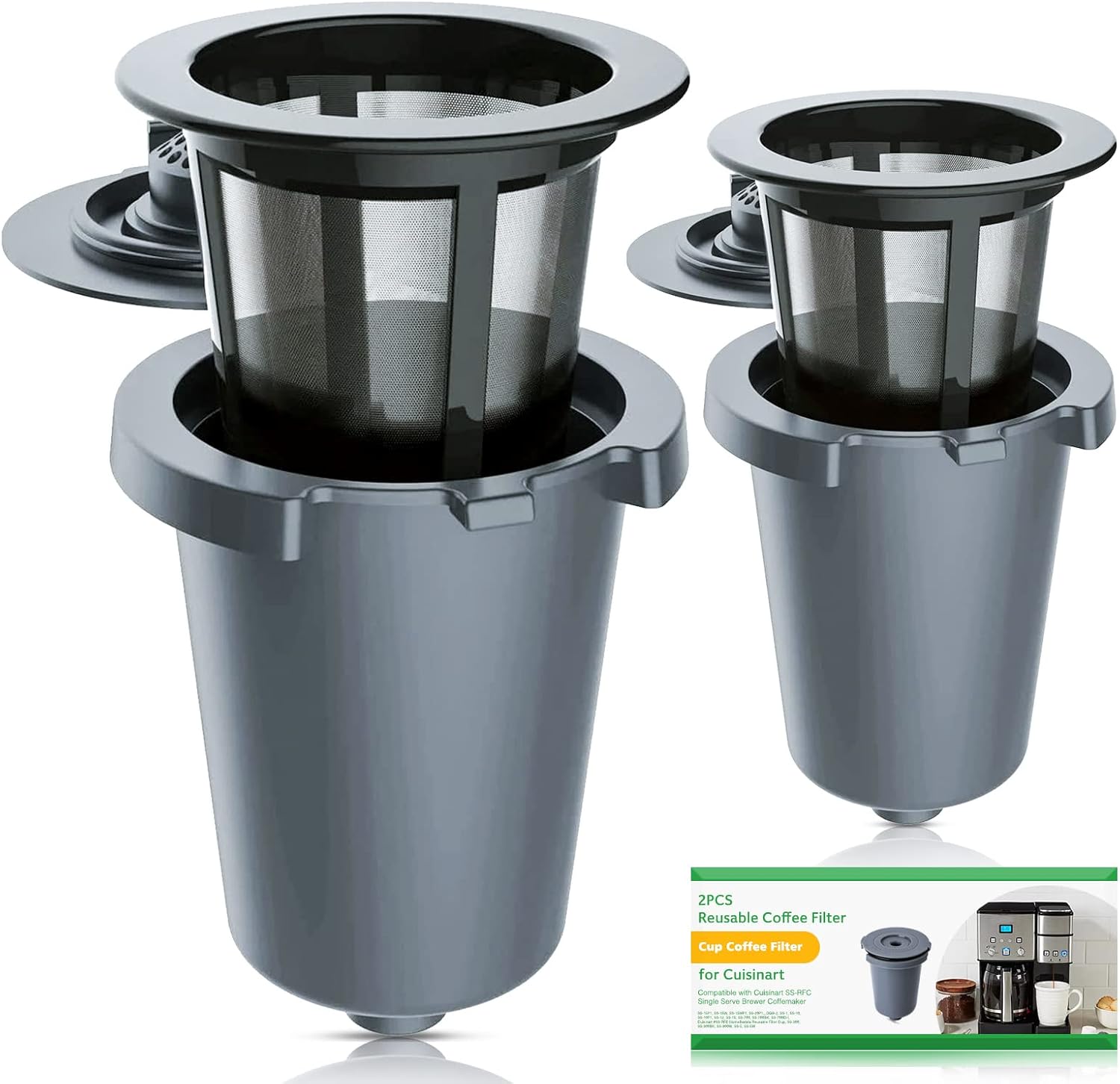 2PCS Reusable Coffee Filter for Cuisinart, Compatible with Cuisinart SS-RFC Single Serve Brewer Coffemaker, Gray Home Barista Filter Cup, BPA-Free Refillable Cup Coffee Filter