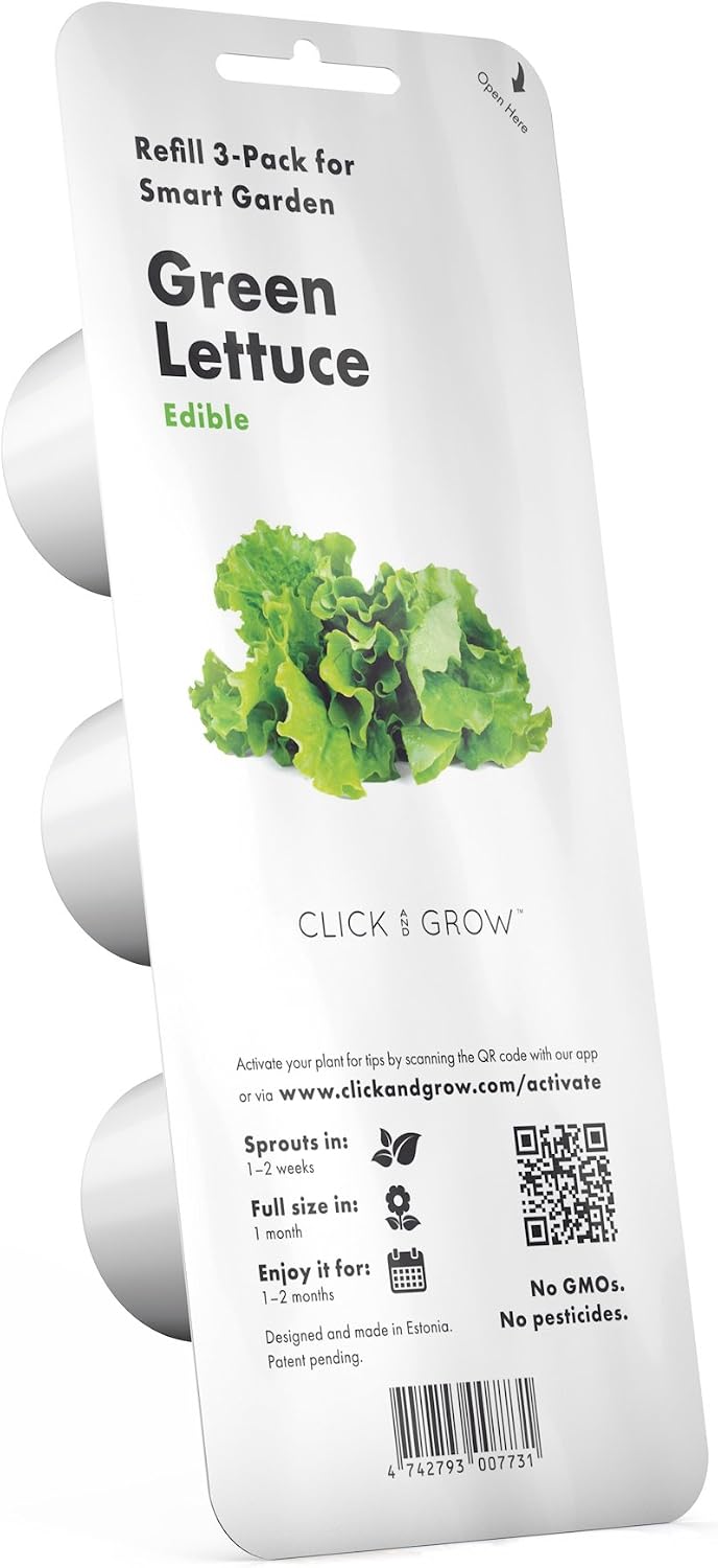 Click & Grow Green Lettuce Refill Pods, 3-Pack, for Smart Garden | Grow fresh, crisp lettuce indoors year-round. Compatible with all Click & Grow Smart Garden models. Zero effort