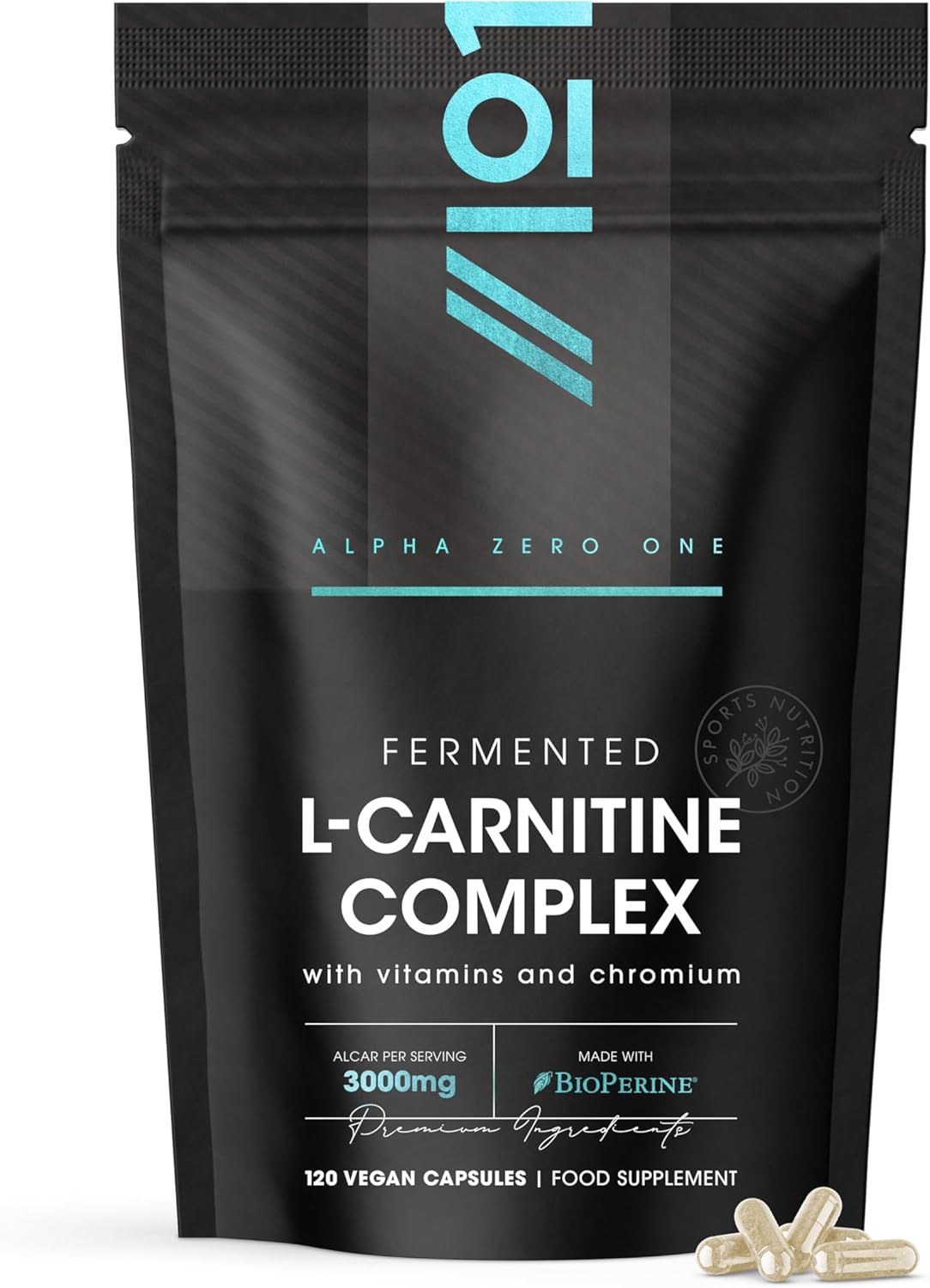 L-Carnitine 3000mg with BioPerine - 120 Vegan Capsules - Energy & Metabolism Support - High Strength Acetyl L-Carnitine Complex (1 Month Supply) by Alpha01