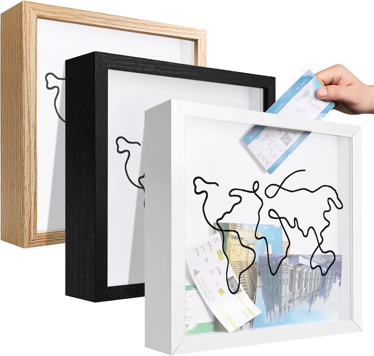 Travel Shadow Photo Keepsake Memory Box Ticket Keepsake Honeymoon Fund Box with Slot Frame Adventure Best Gift for Keepsake International Traveler Women Men People Who Travel Hiker Unique