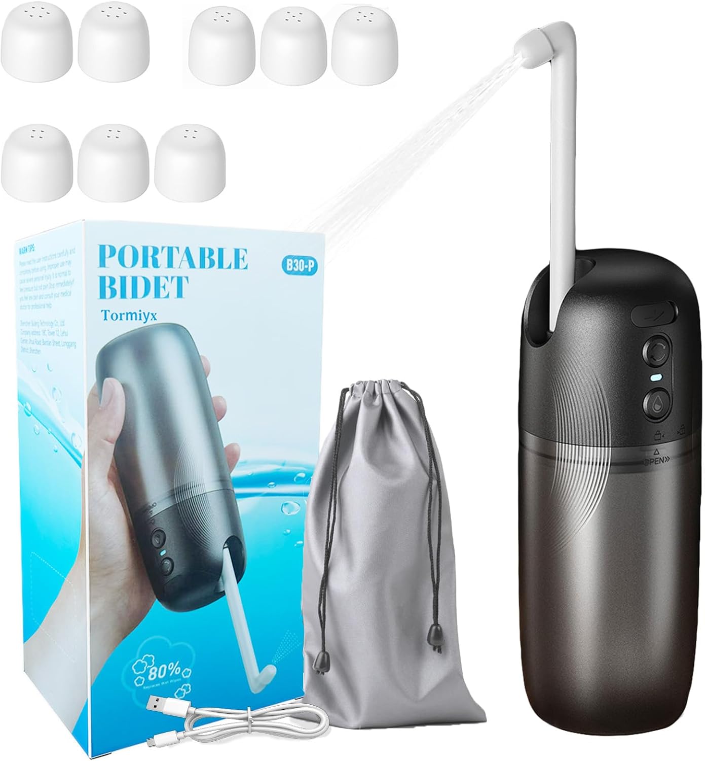 Portable Bidet for Travel, Handheld High Pressure Travel Sprayer with 6 Nozzles & 3 Modes, USB-C Rechargeable Waterproof Bidet Bottle for Cleaning, Postpartum, Men & Women
