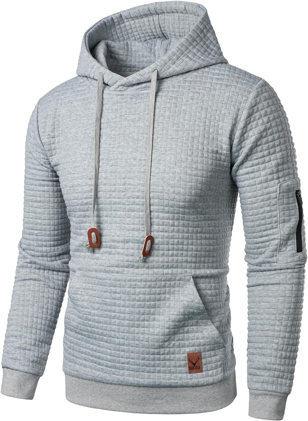 HOOD CREW Men’s Long Sleeve Pullover Hooded Jacquard Sweatshirt Plaid Hoodie with Pocket