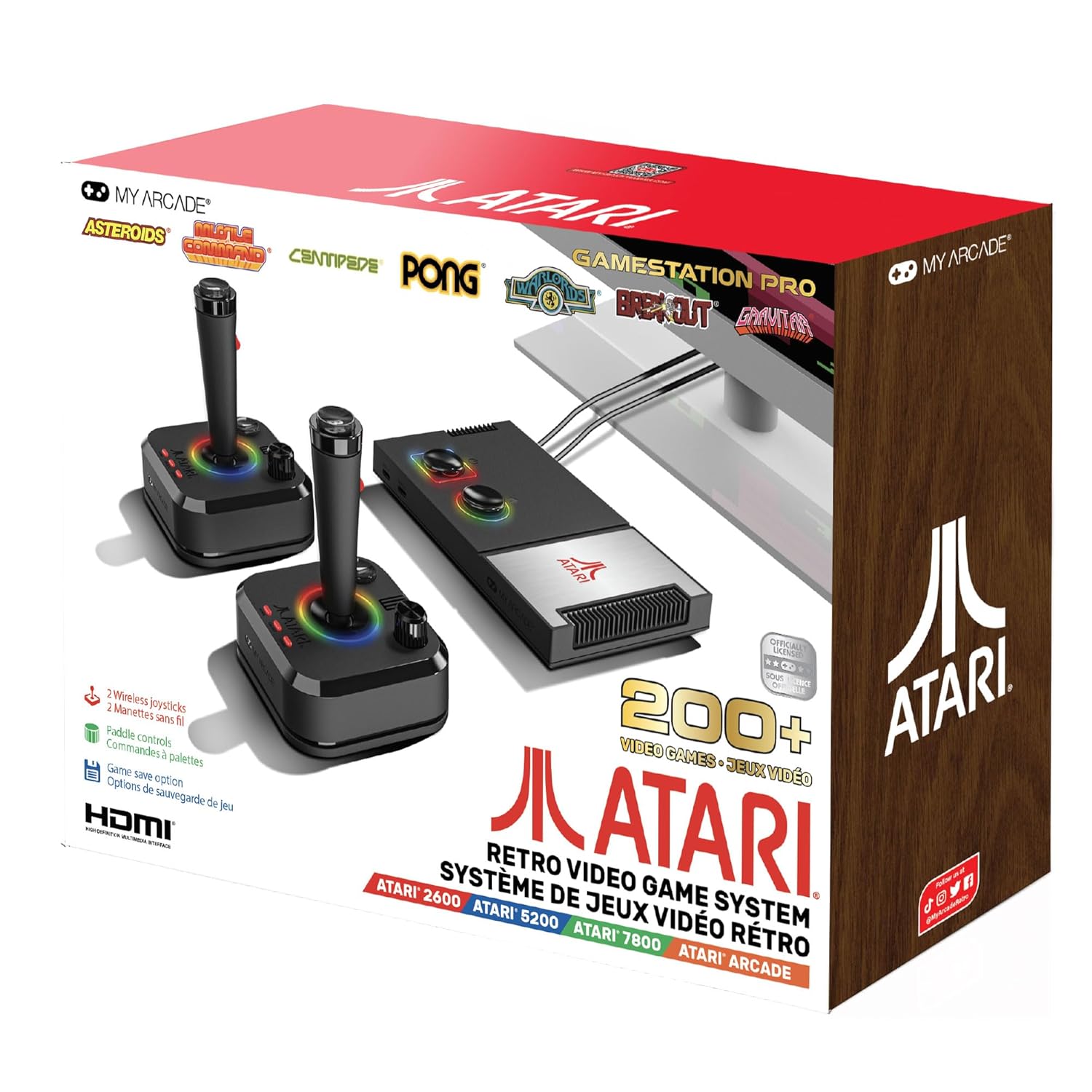 My Arcade Atari Game Station Pro: Retro Video Game Console with 200+ Games, Wireless Joysticks, RGB LED Lights, Atari 2600/5200/7800 and More