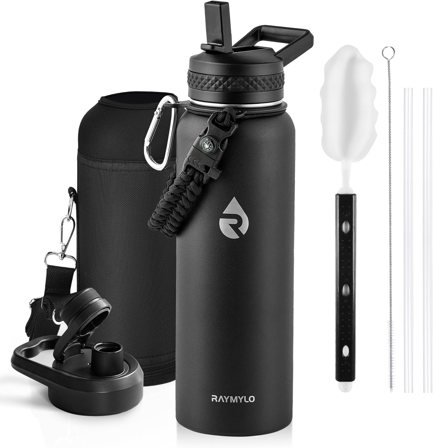 RAYMYLO 1.2L Insulated Water Bottle, Triple Wall Vacuum Stainless Steel | Leak Proof Metal Water Flask Jug with Straw & Spout Lids for Sports and Travel, BPA-Free,Cold for 36 Hrs, Hot for 18 Hrs