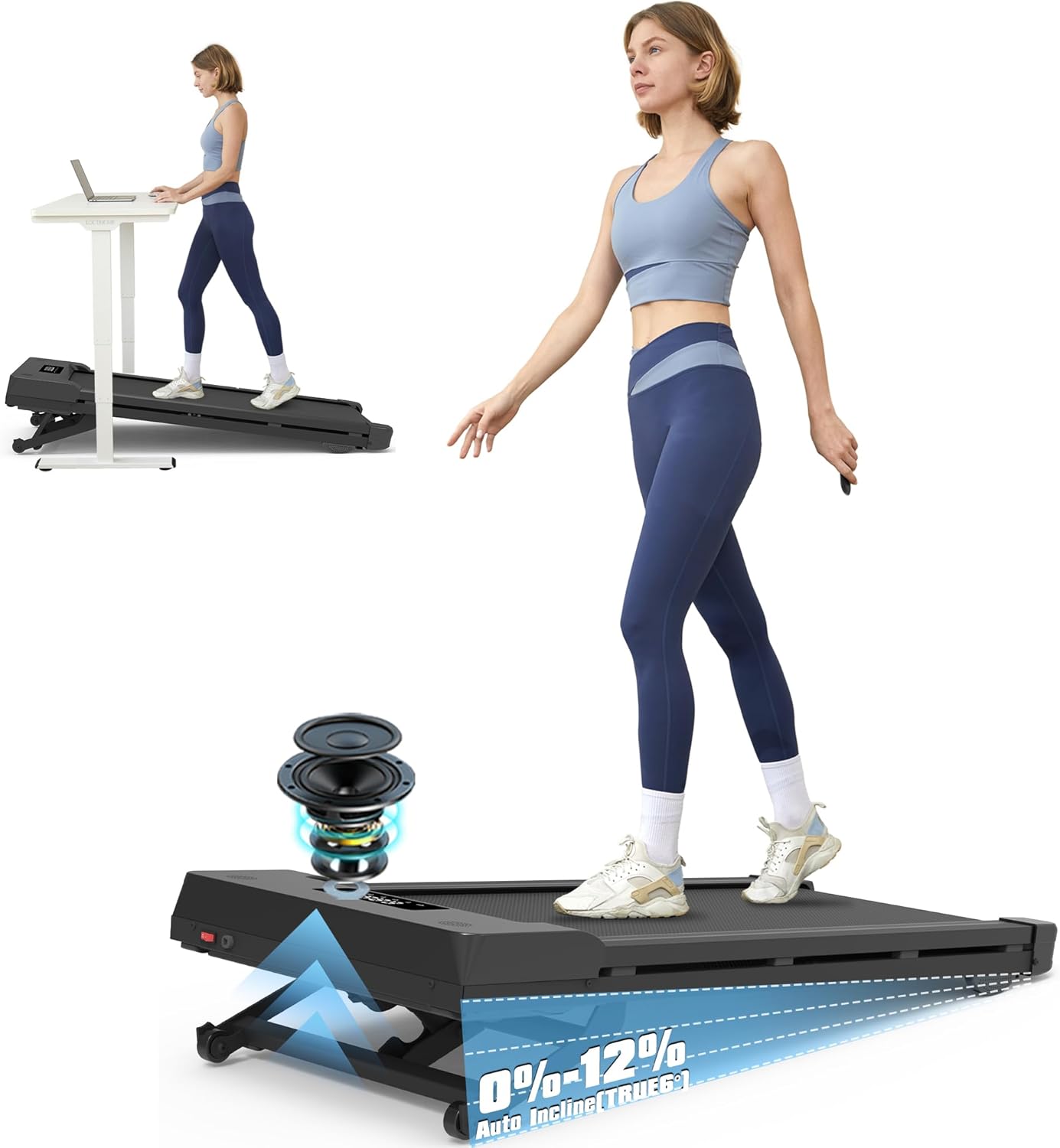 Walking Pad Treadmill with 12% 9-Level Auto Incline, 450 lbs Capacity Bluetooth Speaker Under Desk Treadmills for Home Hiking, 5 MPH