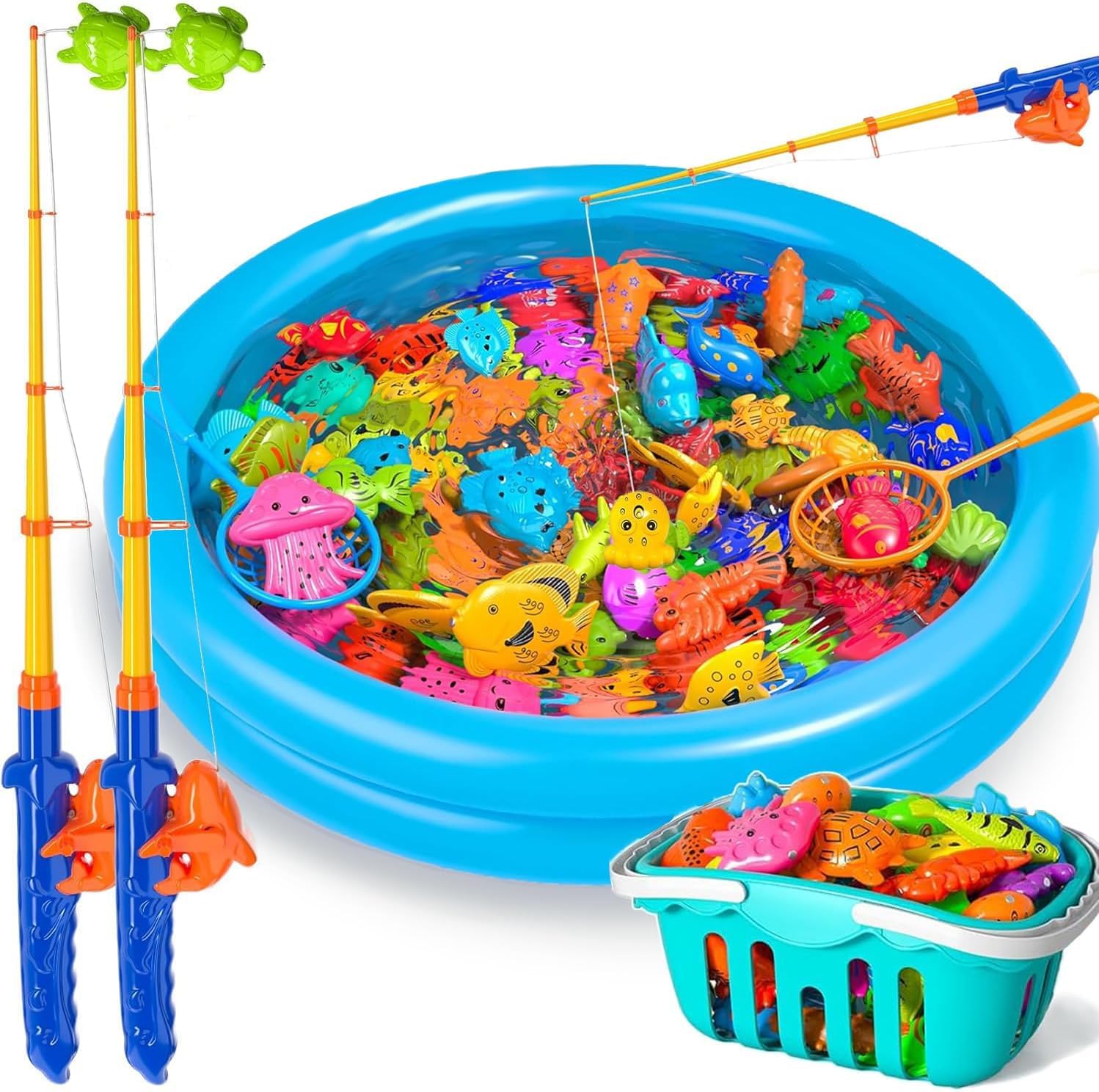 Doloowee Magnetic Fishing Game Bath Pool Toys for Toddlers 3-5,48pcs Fishing Toys Game Floating Fish Magnet Pole Rod Net Education Teaching and Learning for Kids Age 3-6 4-8