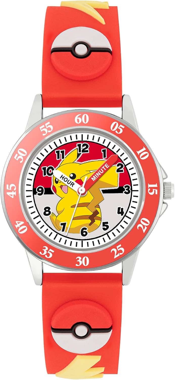 Peers Hardy Pokemon Kids Time Teacher Red 3D Silicone Strap Learn to Tell The Time Watch POK9074