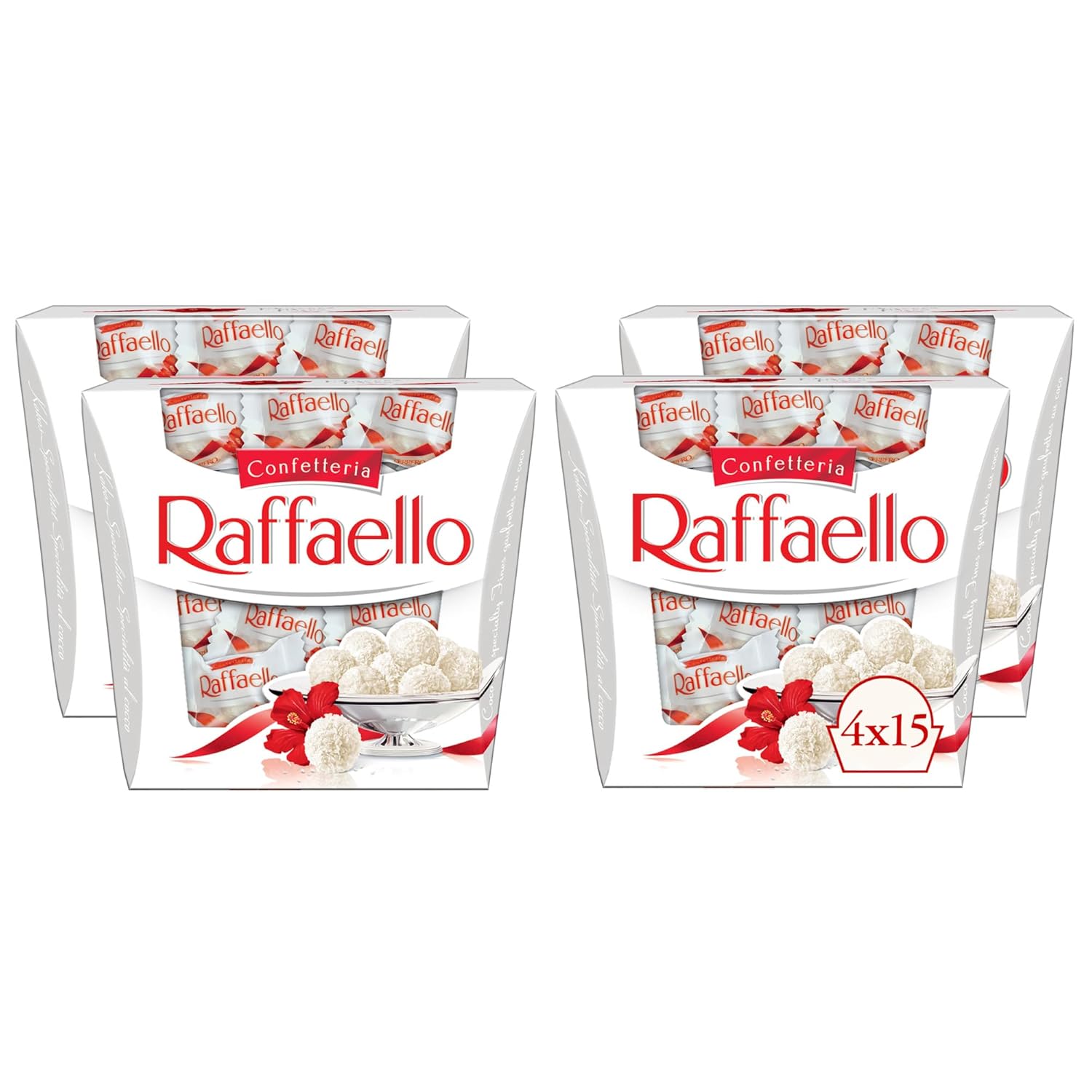 Raffaello, 15 Count, 4 Pack, Premium White Almond, Cream and Coconut, 5.3 oz Each