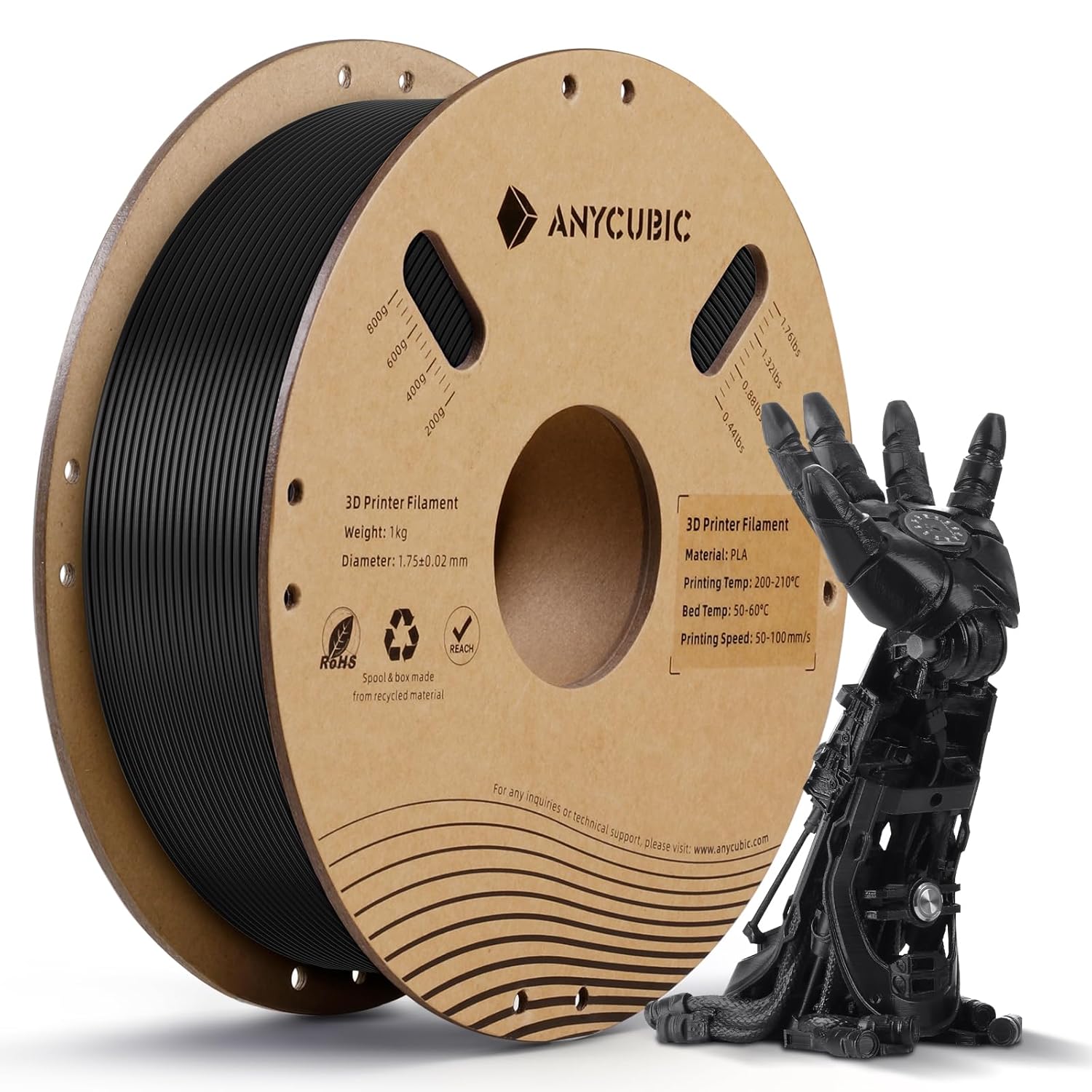 ANYCUBIC PLA 3D Printer Filament, 3D Printing PLA Filament 1.75mm Dimensional Accuracy +/- 0.02mm, 1KG Spool (2.2 lbs), Pearl Black