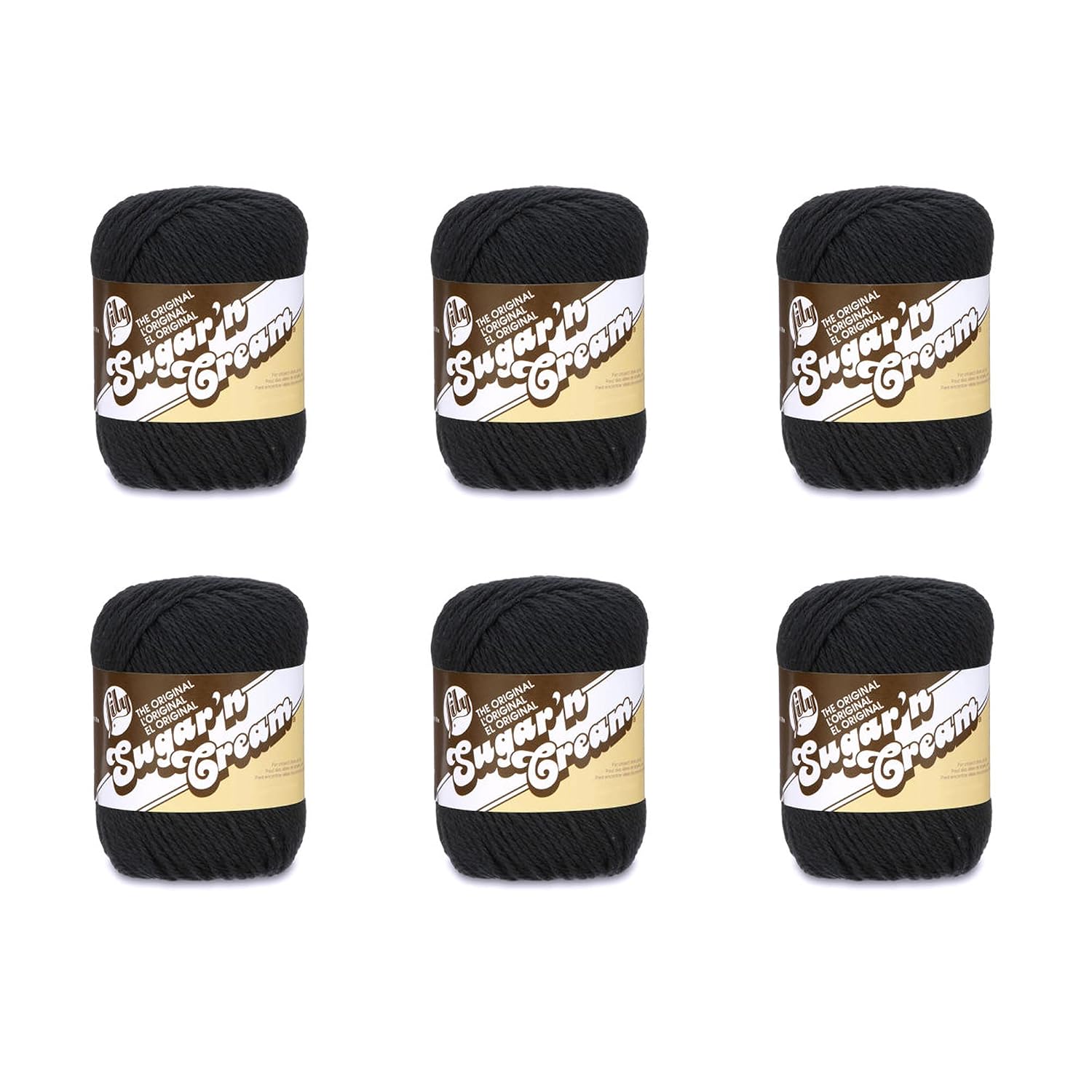 Lily Sugar'N Cream Black Yarn - 6 Pack of 71g/2.5oz - Cotton - 4 Medium (Worsted) - 120 Yards - Knitting/Crochet