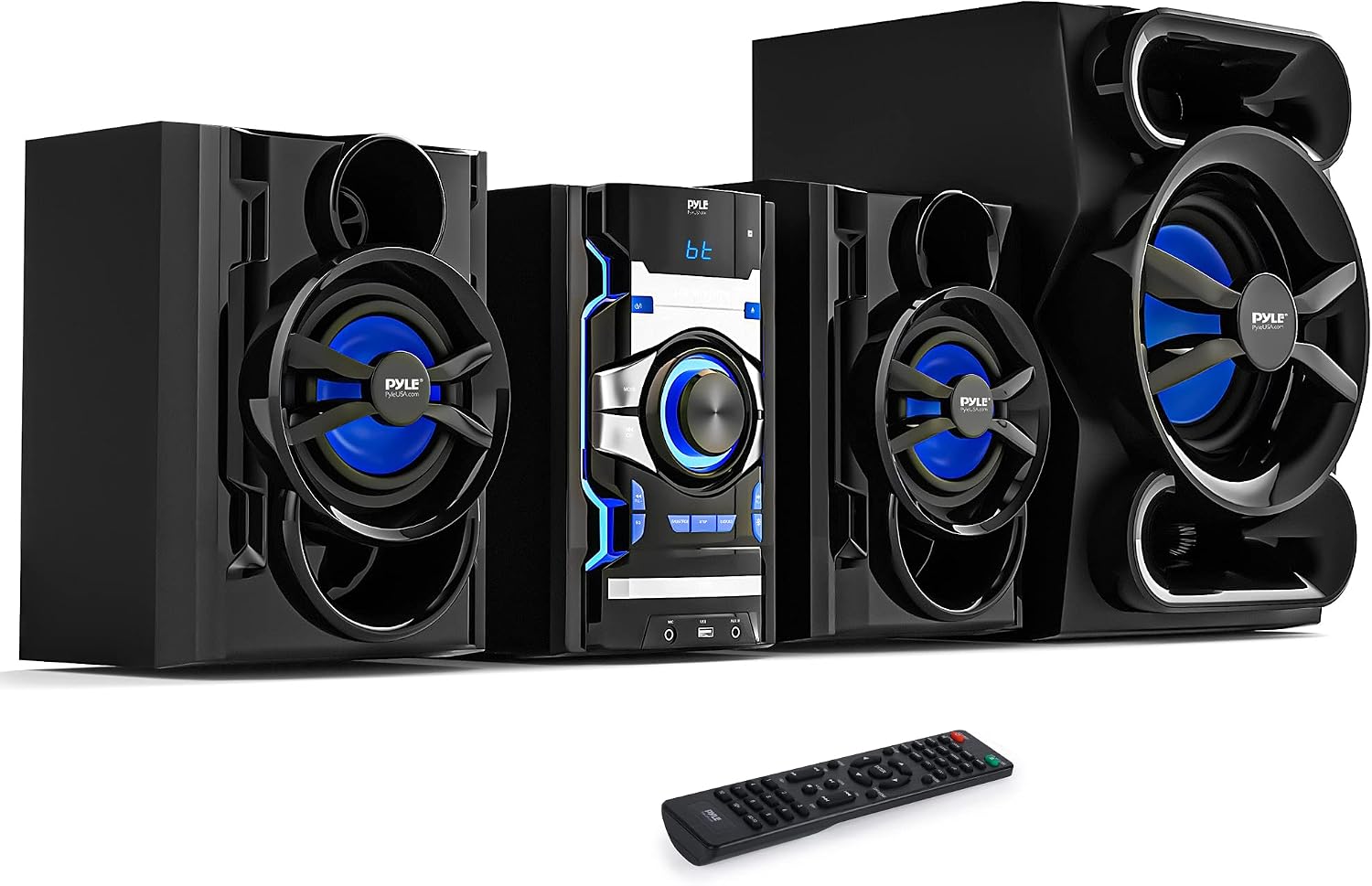 Pyle 3-Piece Wireless Bluetooth Stereo System - 1000 Watt DVD Shelf System for Home with DVD Player, MP3, USB, FM Radio, Bass Reflex Speaker, and Remote Control, Compact & Portable - PHSKR14.5