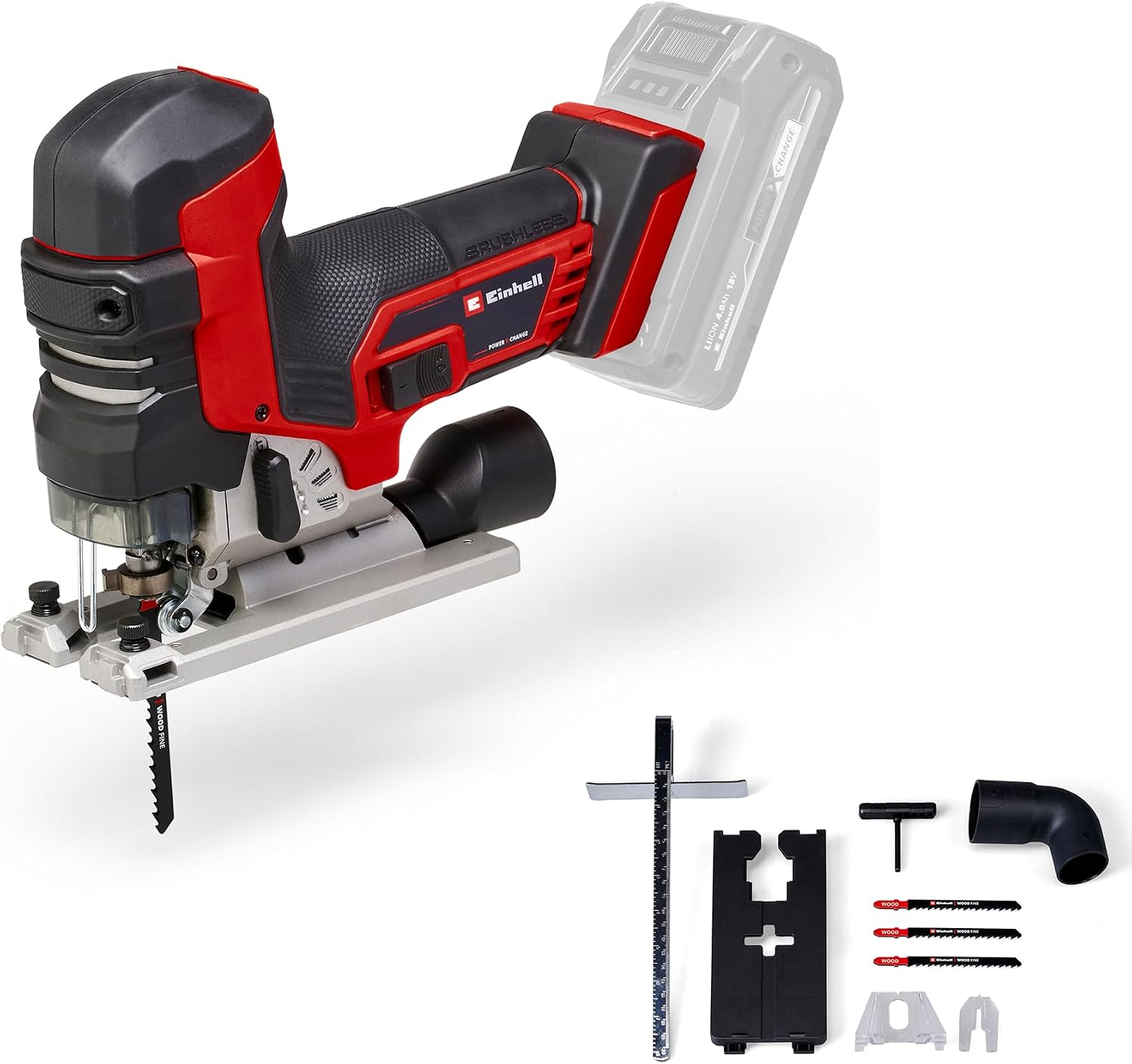Einhell Power X-Change Cordless Jigsaw Tool - 18V Brushless Motor, 135mm Cutting Depth, 26mm Stroke Length - TP-JST 18/135 Li Professional Electric Jig-Saw with 3 Blades (Battery Not Included)