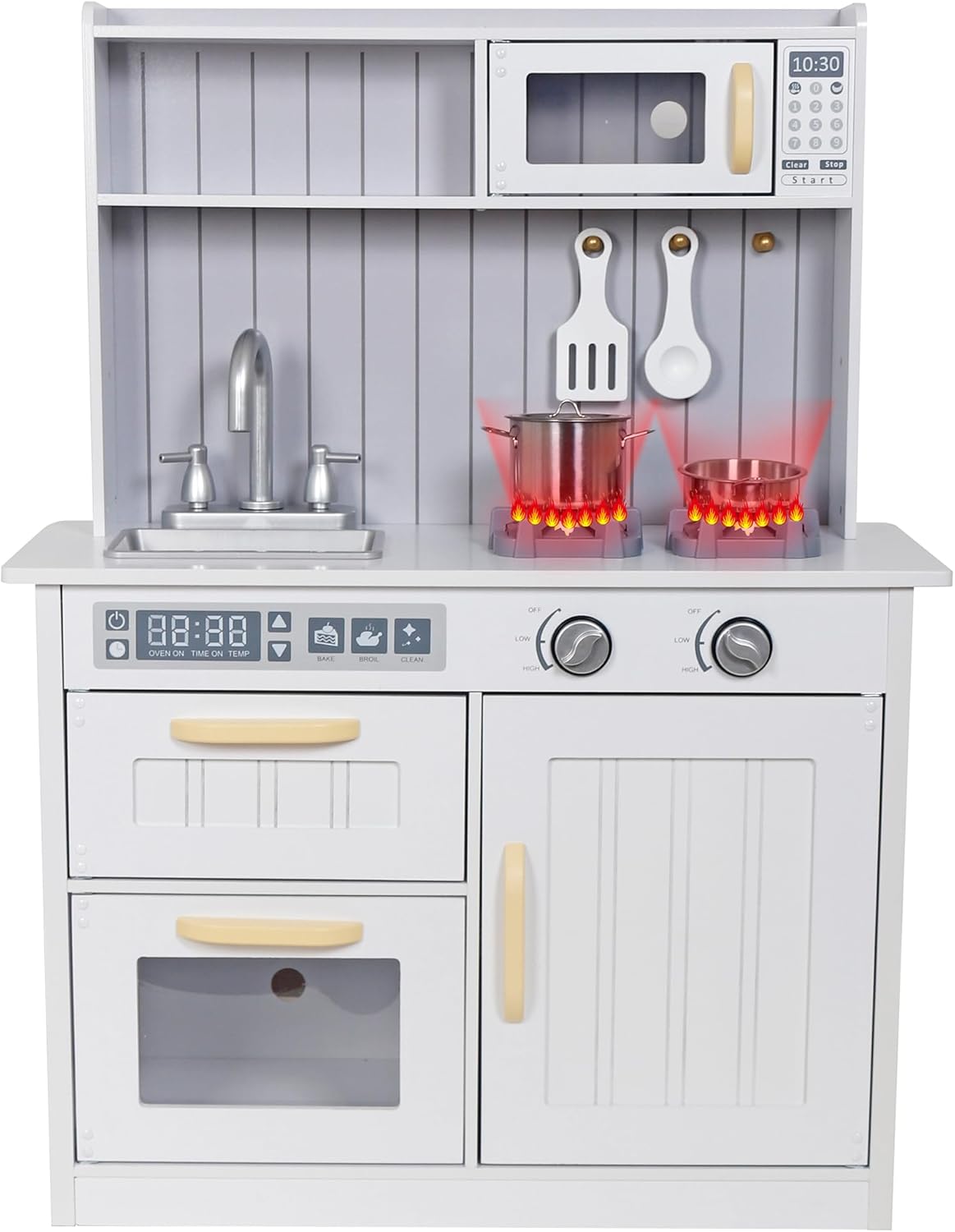 Kids Kitchen Playset,Children Play Kitchen for Toddler,Baby Toy Kitchen Set,Pretend Wooden Kitchen,Birthday Gifts with Play Sink Toy,Lights Sounds, Cooking Set for Kids Ages 3+Boys Girls