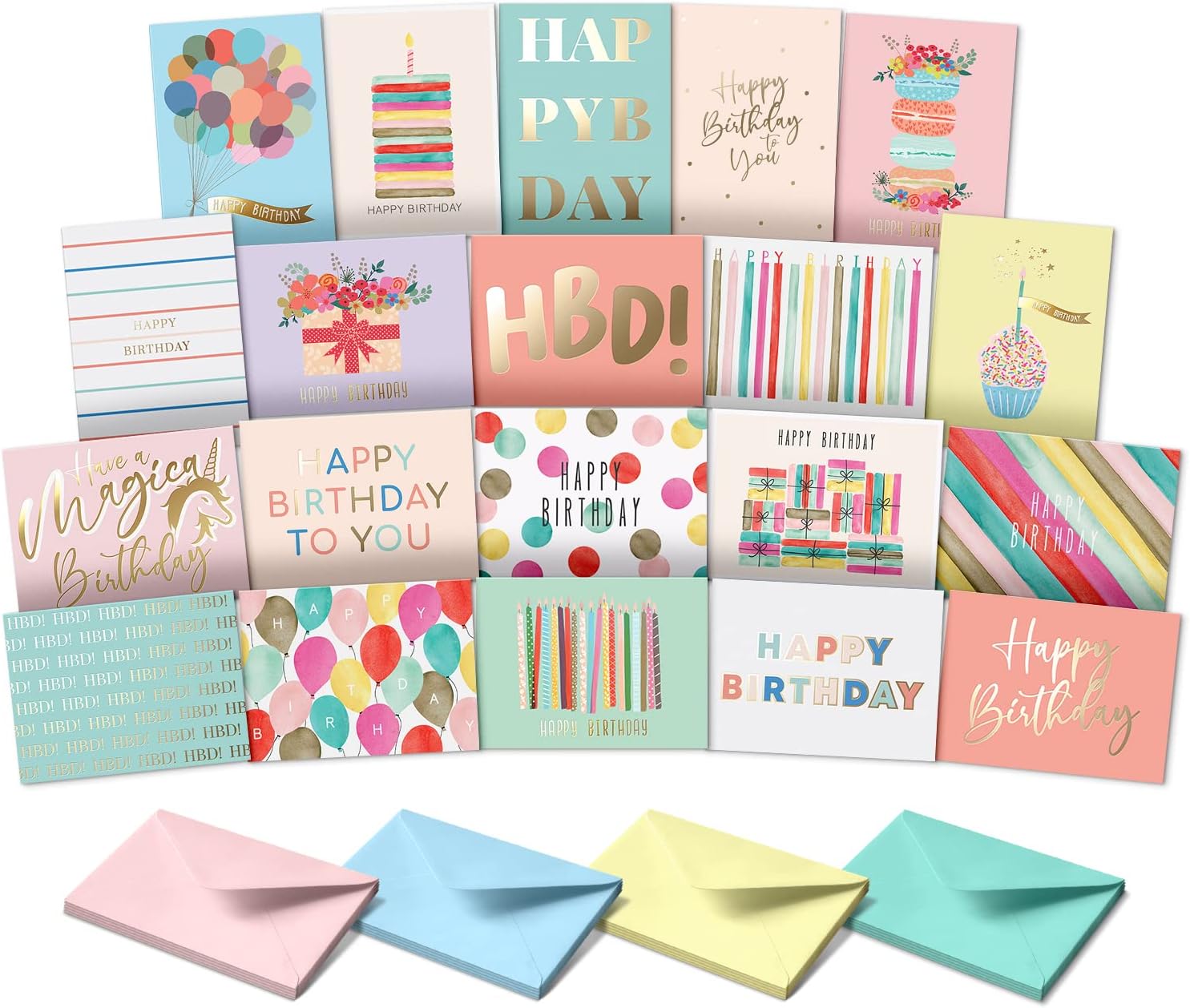 SWEETZER & ORANGE Happy Birthday Cards with Envelopes & Assortment Box. Variety Set of 20 Assorted Birthday Cards with Envelopes, Perfect Bulk Pack for Celebrations, Special Occasions, Friends