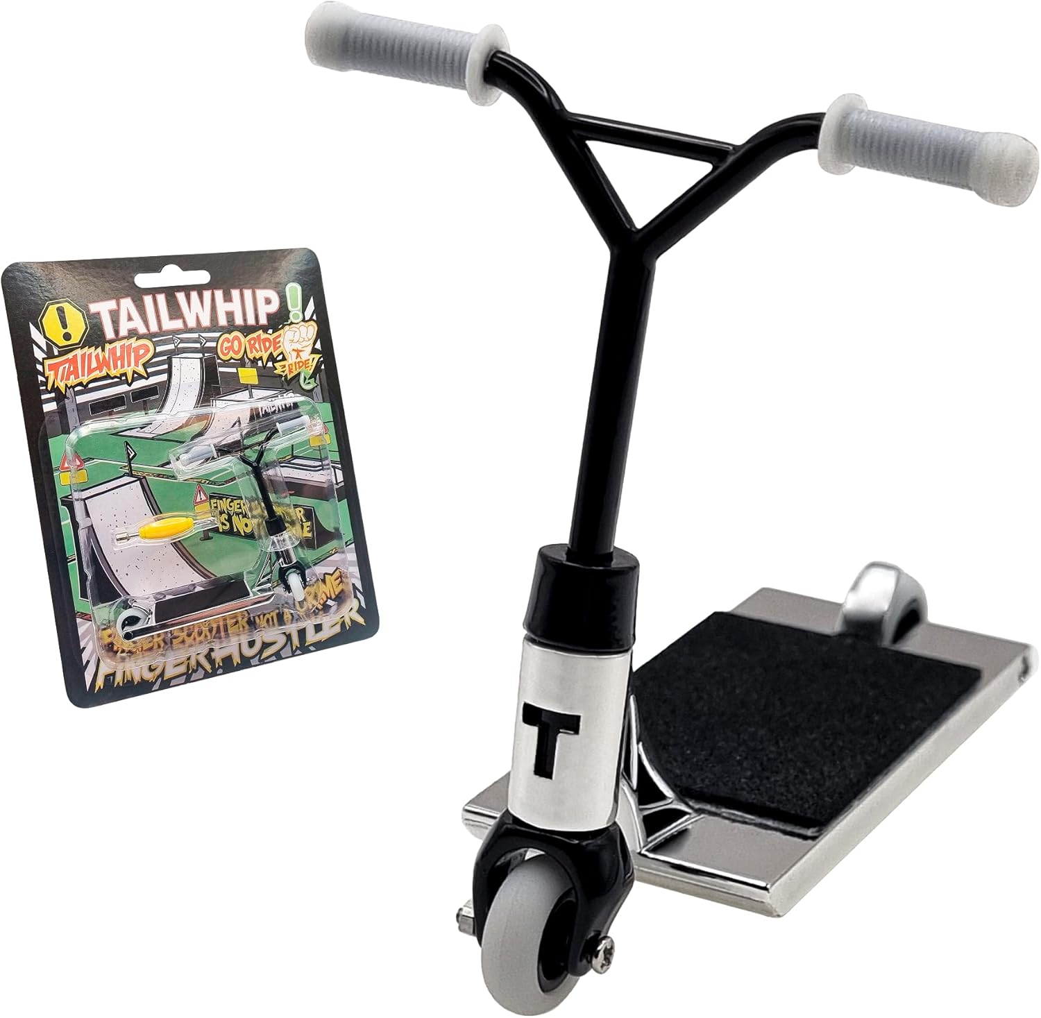 TAILWHIP Finger Scooter Metal, Durable Mini Scooter for Incredible Tricks, Compatible with Tech Deck Fingerboards, Bikes & Skatepark, Improve Hand Motor Skills, Perfect Toy for Kids & Adults, Chrome