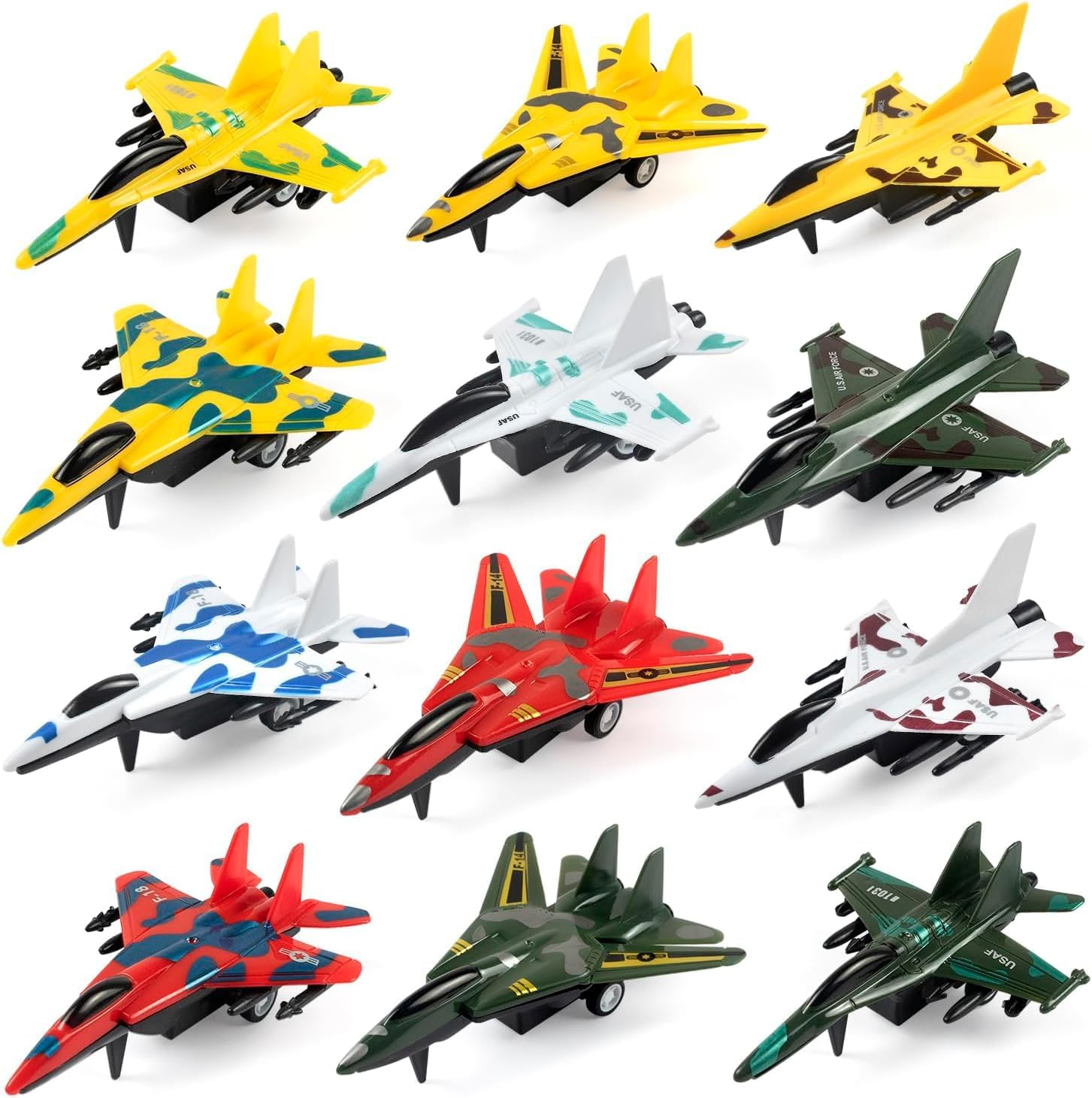 Cemirk Pull-Back Airplane Toys (12 Pack), Fighter Jet Toy Playset, Airplane Party Favors for Kids, Plane-Themed Gifts for 3-9 Year Old Boys and Girls