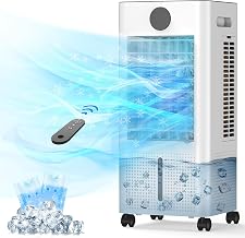 Windowless Portable Air Conditioner, 12H Timer & 2-Gal Tank, 3-IN-1 Portable AC Unit with Remote, 75°Oscillation, 3 Modes & 3 Speeds, Ultra-Quiet 24" Ventless Swamp Cooler for Room Home Office