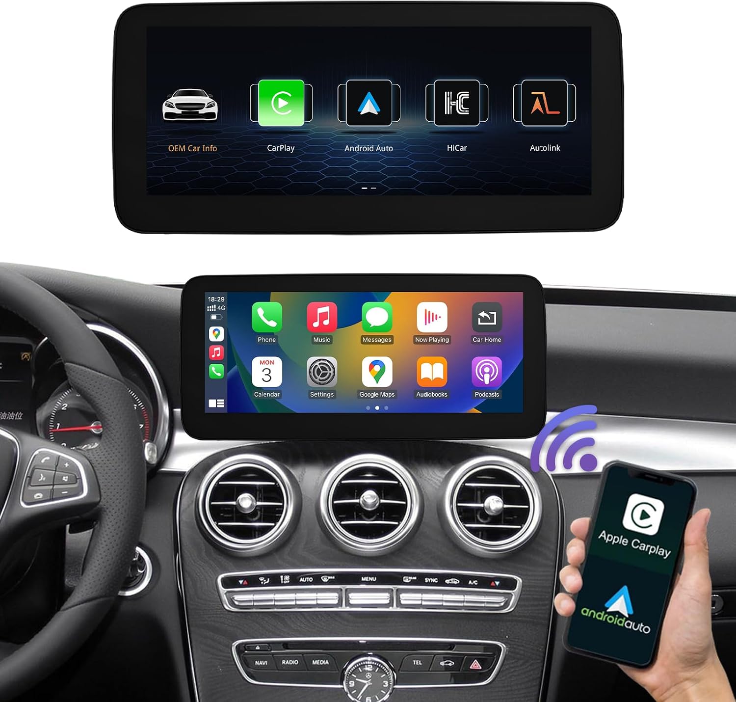 Road Top 10.25 Inch Car Touchscreen Wireless CarPlay Android Auto for Mecedes Benz C GLC V Class W205 W447 2015-2018 Year with NTG5.0/5.1/5.2, Car Stereo Multimedia Radio Receiver