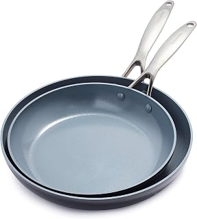 GreenPan Valencia Pro Hard Anodized Healthy Ceramic Nonstick 10" and 12" Frying Pan Skillet Set, PFAS-Free, Induction, Dishwasher Safe, Oven Safe, Gray
