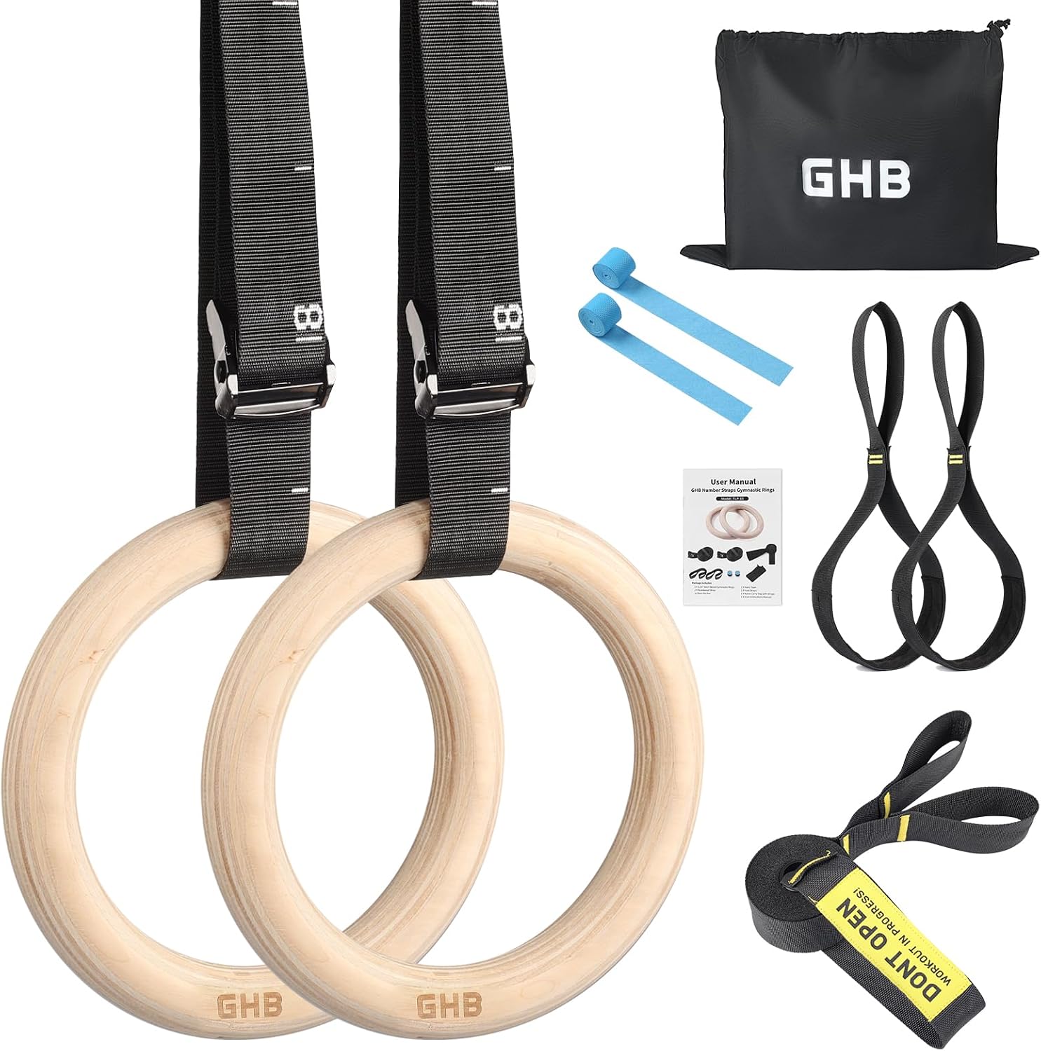GHB Gymnastic Rings Wooden Gym Rings 1.25"