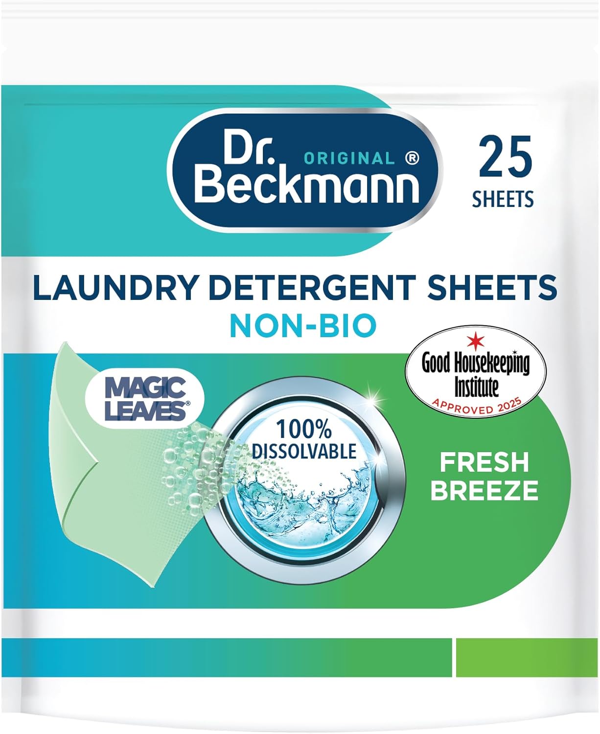 Dr. Beckmann MAGIC LEAVES Laundry Detergent Sheets NON-BIO | Convenient and pre-dosed laundry detergent sheets | Dissolvable climate neutral and easy to use | 25 sheets