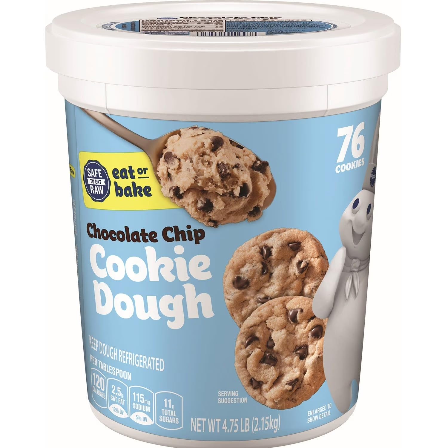 Chocolate Chip Cookie Dough Tub, Ready-to-Bake Cookie Dough with Semi-Sweet Chocolate Chips, Soft and Delicious Homemade Style Cookies, Perfect for Baking, Parties, Desserts and Family Treats– TOTAL NET WT [ 76 OZ , 4.75 LB ]
