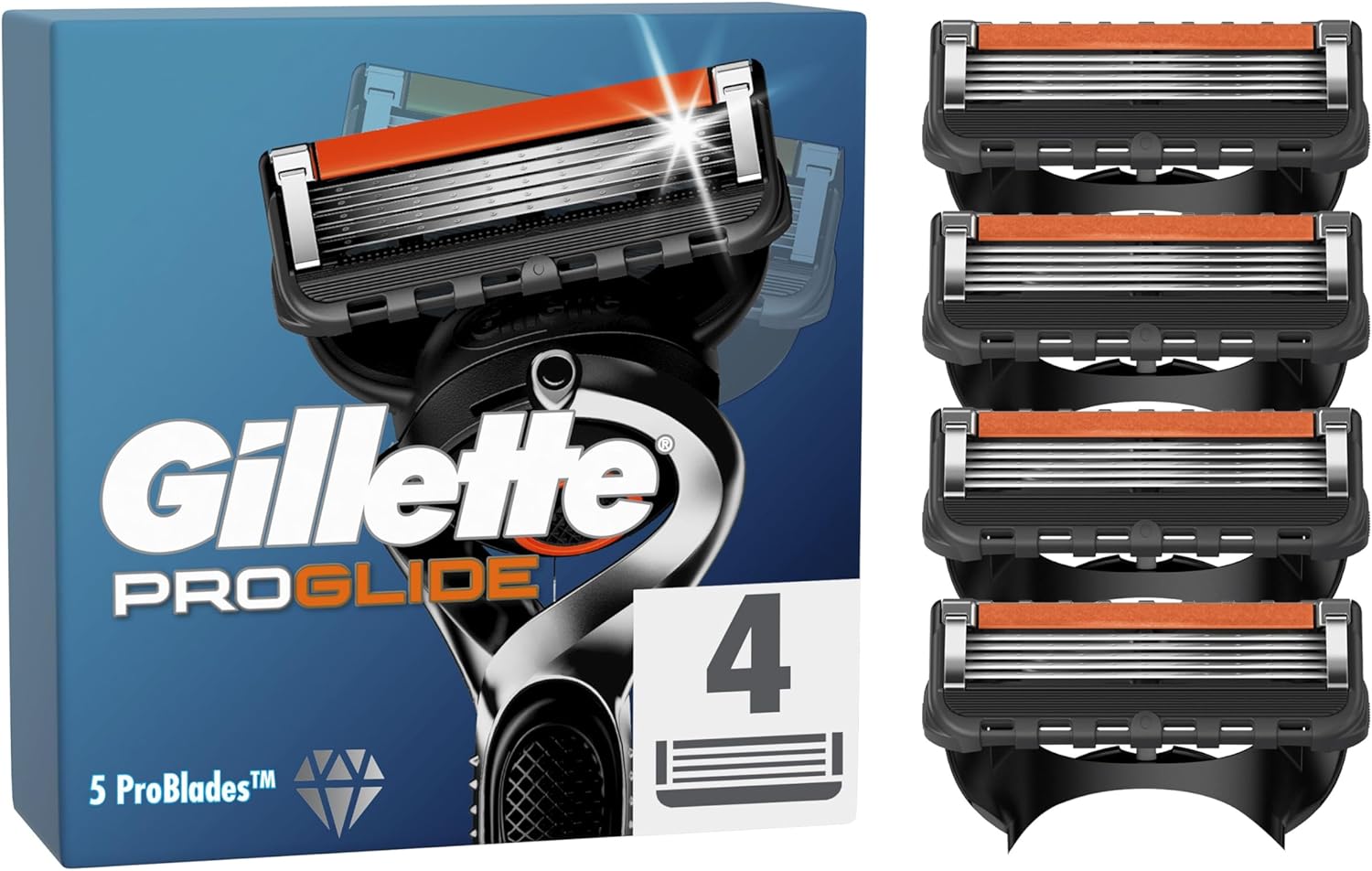 Gillette ProGlide Razor Blades Men, Pack of 1 x 4 Razor Blade Refills with Precision Trimmer, 5 Anti-Friction Blades