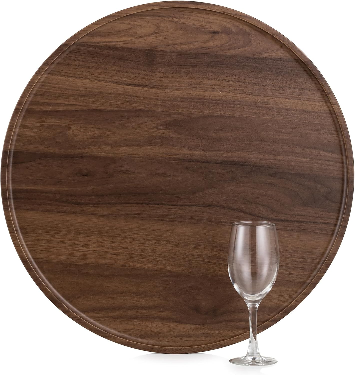 Hanobe Large Ottoman Serving Tray: Round Walnut Veneer Wooden Decorative Coffee Table Tray Rustic Circle Big Charcuterie Board Farmhouse Home Decor for Living Room 45cm