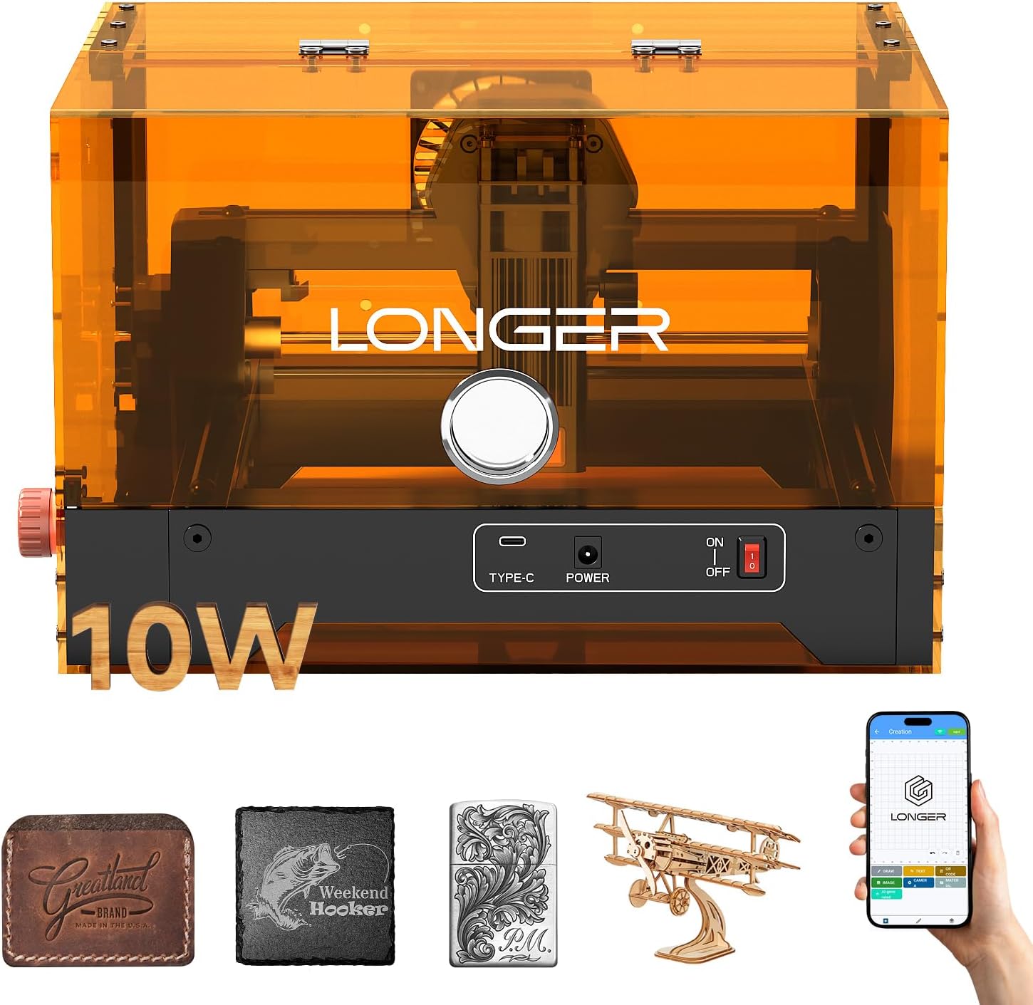 LONGER Ray5 miniS 10W Laser Engraver with Protective Enclosure, 12000mm/min High-Speed Laser Cutter for Wood, Metal, Glass & Leather, Class 1 Safety, WiFi & APP Control for DIY Crafts & Small Business