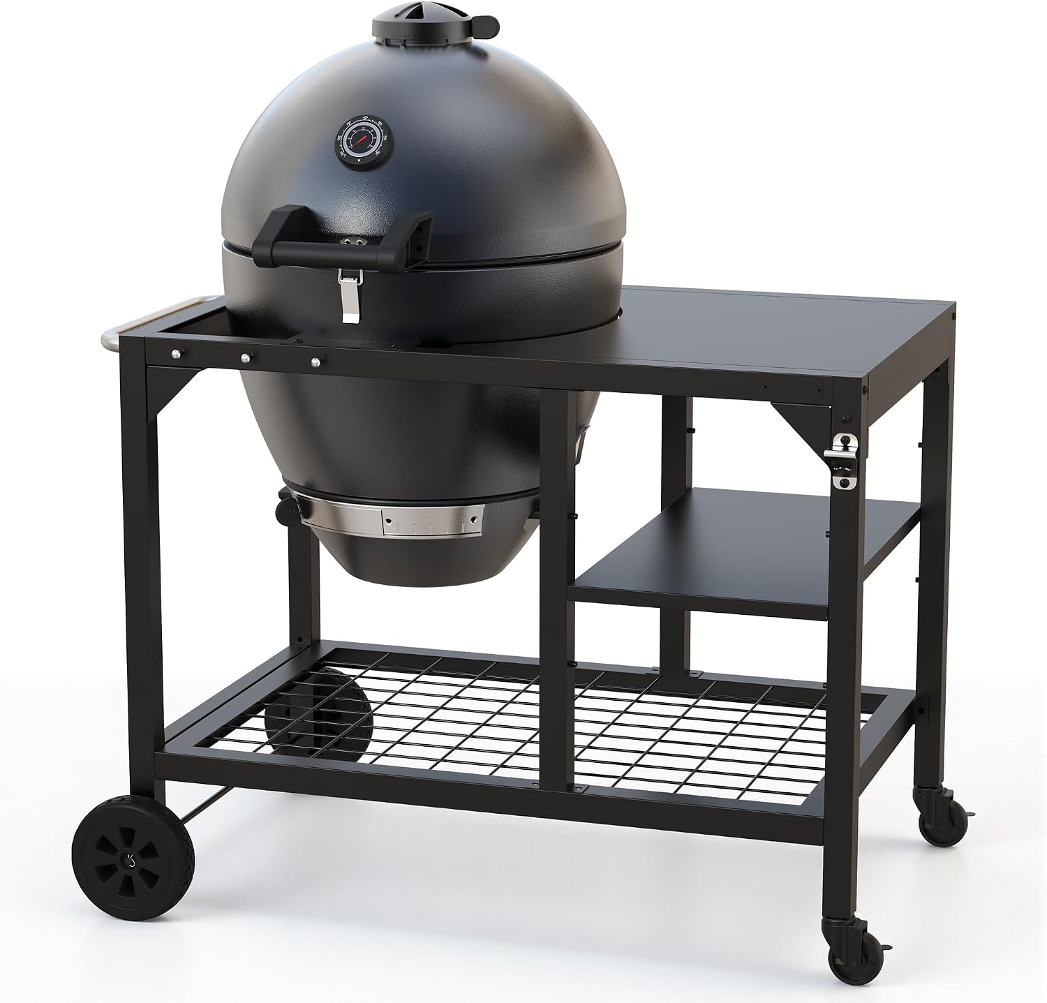 Brand-Man Steel Kamado Charcoal Grill & Smoker | 22" Cast Iron Grates, Large Prep Table Cart, Ideal for Outdoor Cooking