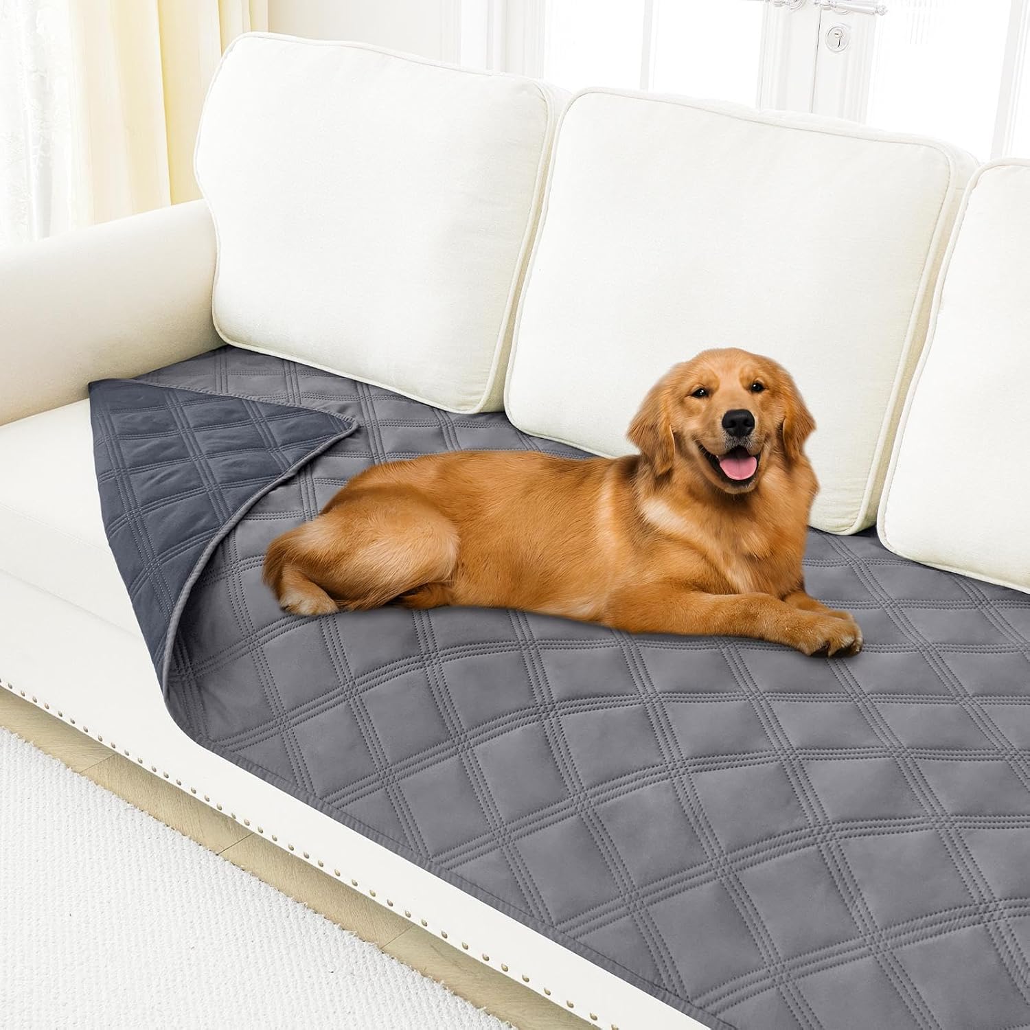 Smiry Waterproof Dog Bed Cover Blanket 30x70, Soft Reversible Pet Blanket, Washable Leakproof Cats Dogs Couch Cover for Sofa, Couch, Furniture, Grey/Dark Grey