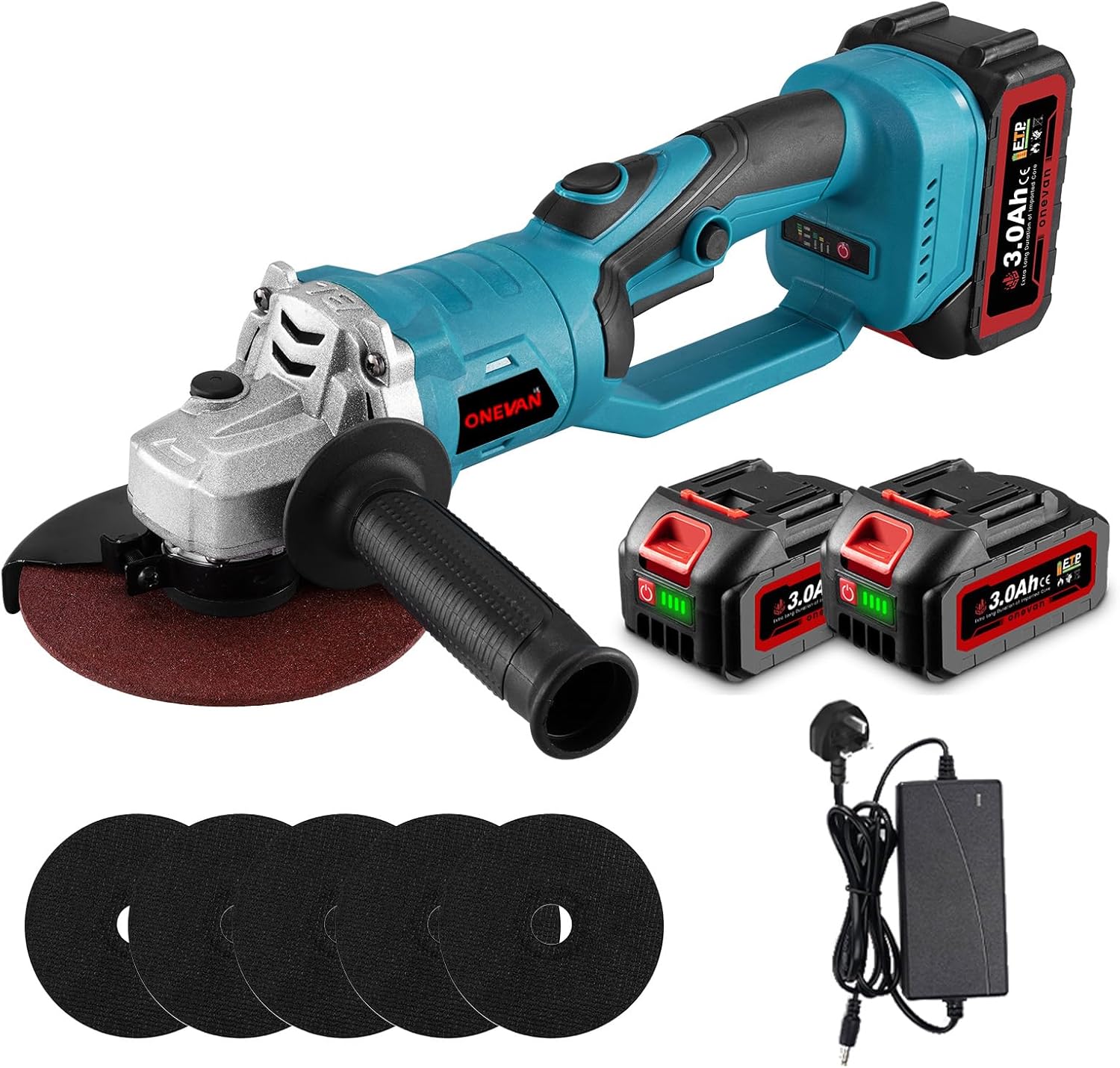 Cordless Angle Grinder Battery Power Tools - 125MM 18000RPM Rotatable Head Professional Electric Angle Grinder for Cutting, Grinding, Polishing and Rust Removal