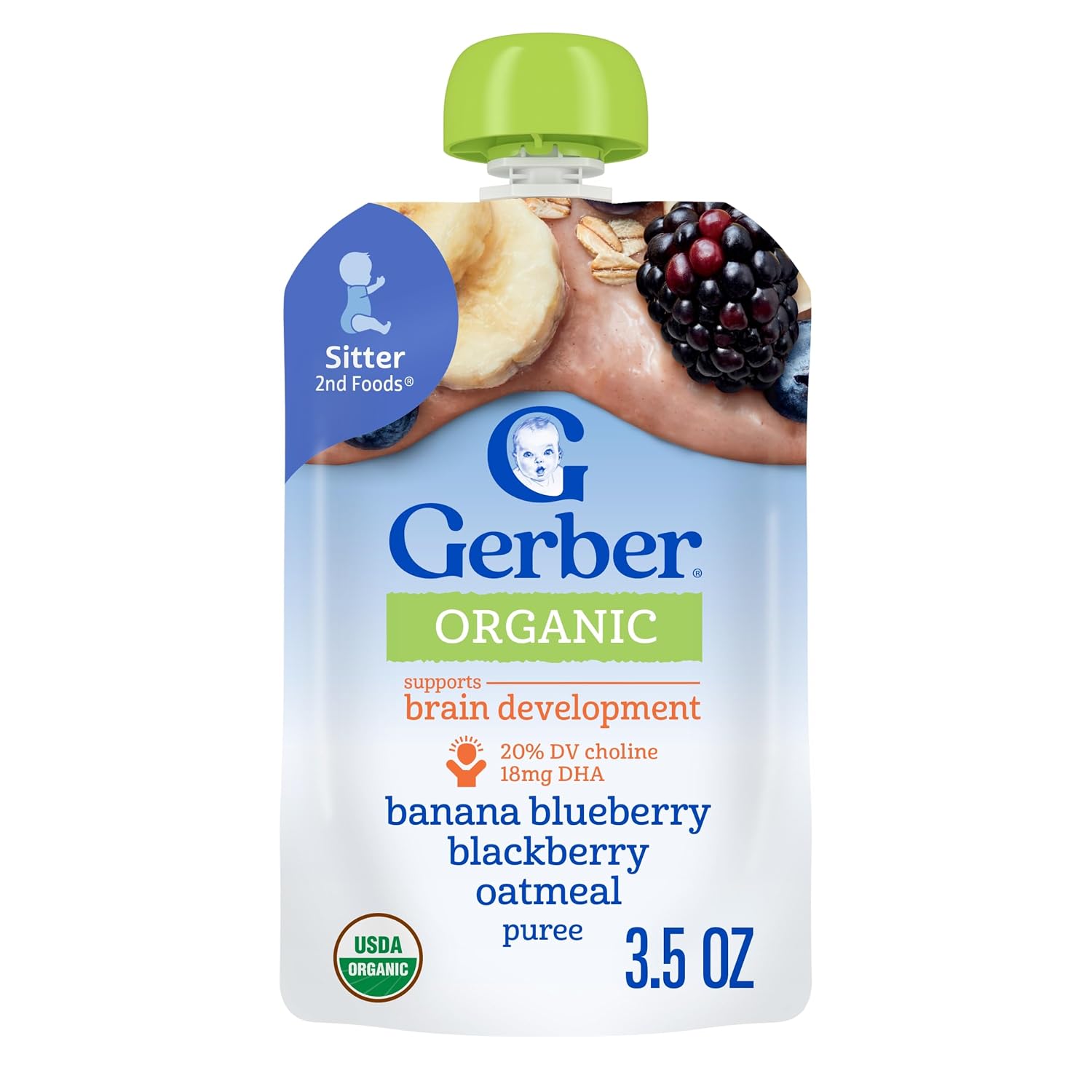 Gerber Organic Banana Blueberry Blackberry Oatmeal, 3.5 Oz, 12 Pack